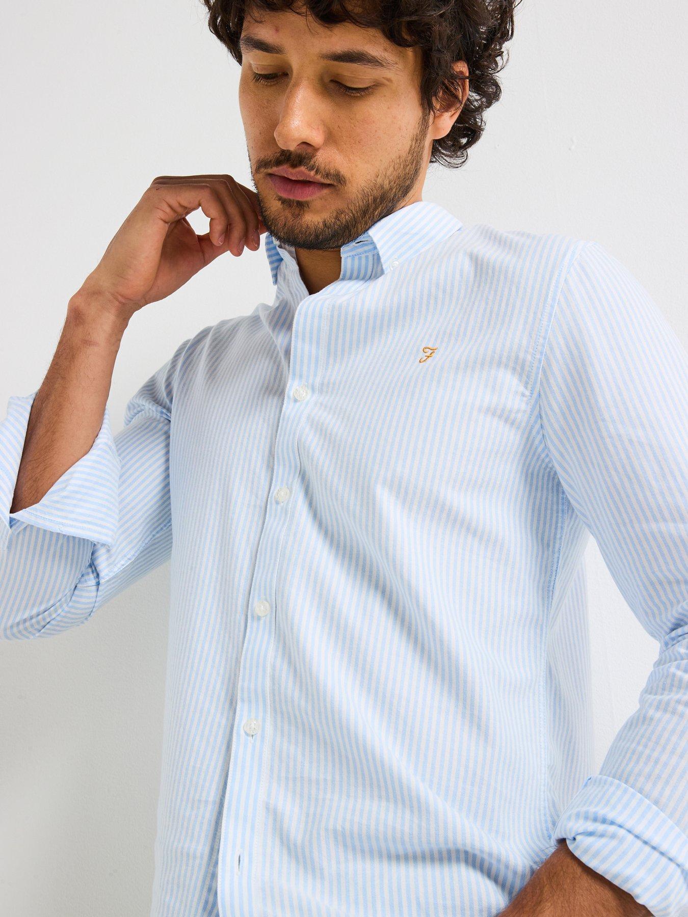  image of farah-brewer-long-sleeve-slim-fit-striped-shirt-light-blue