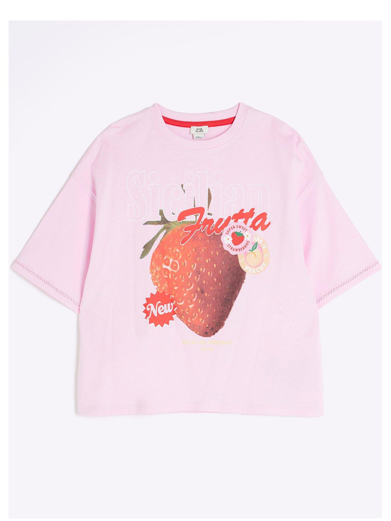 undefined Girls Strawberry Boxy T-Shirt - Pink