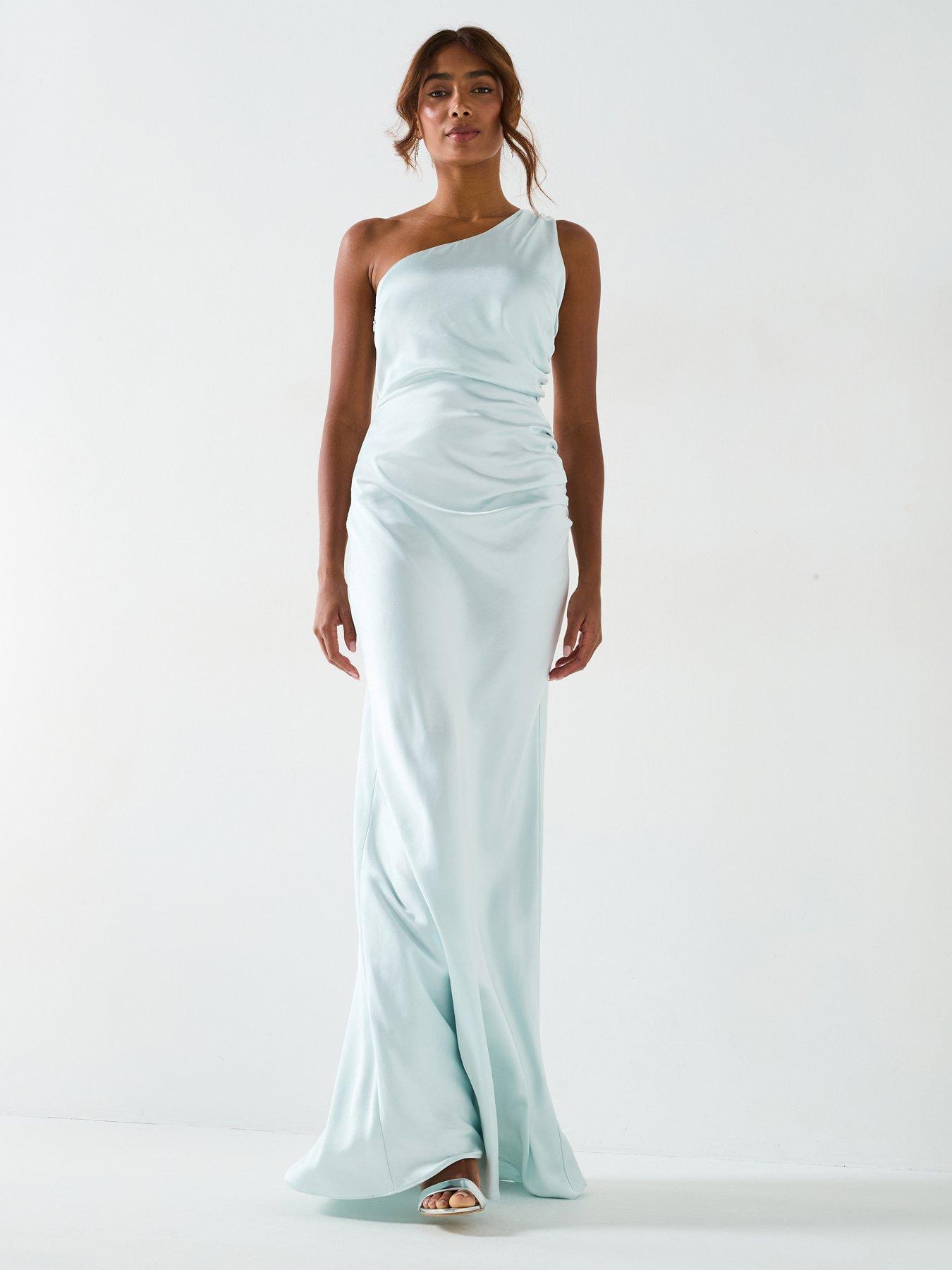 Six Stories Satin One Shoulder Gathered Bridesmaid Dress - Ice Blue |  Littlewoods