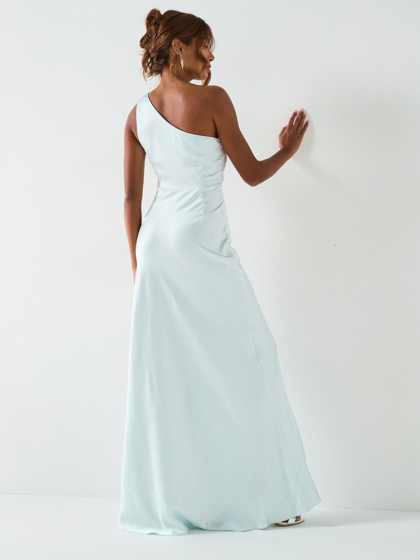 Six Stories Satin One Shoulder Gathered Bridesmaid Dress - Ice Blue |  Littlewoods