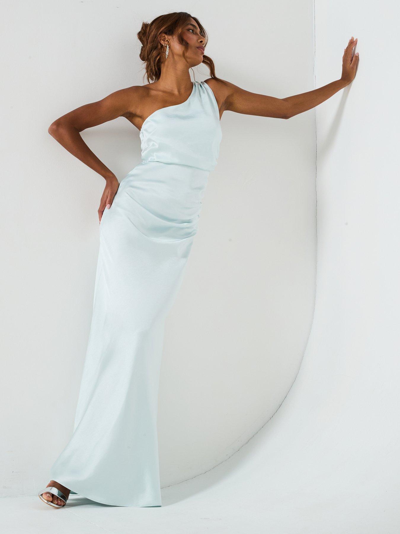 Six Stories Satin One Shoulder Gathered Bridesmaid Dress - Ice Blue |  Littlewoods