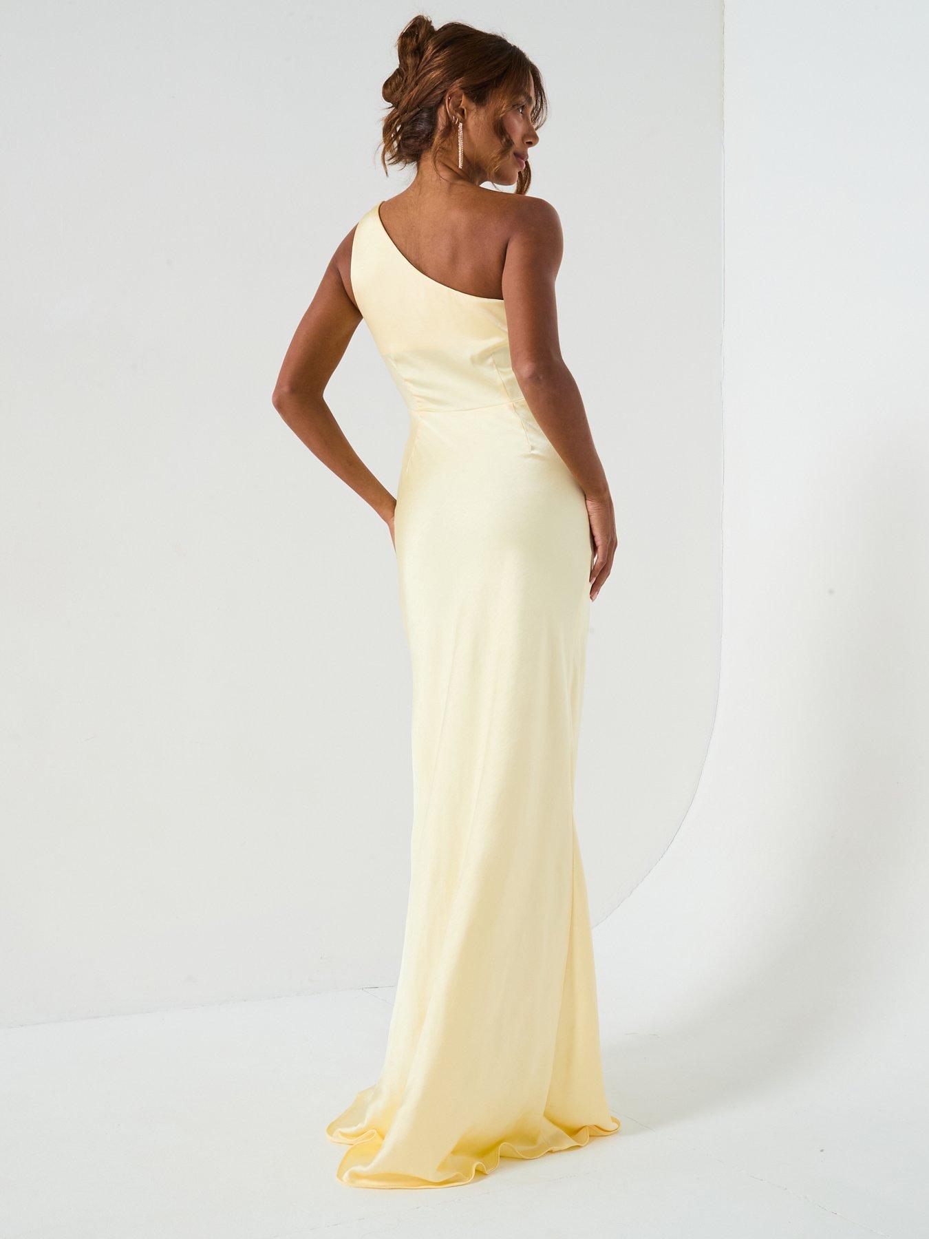 Six Stories Satin One Shoulder Ruched Bridesmaid Dress - Lemon | Littlewoods