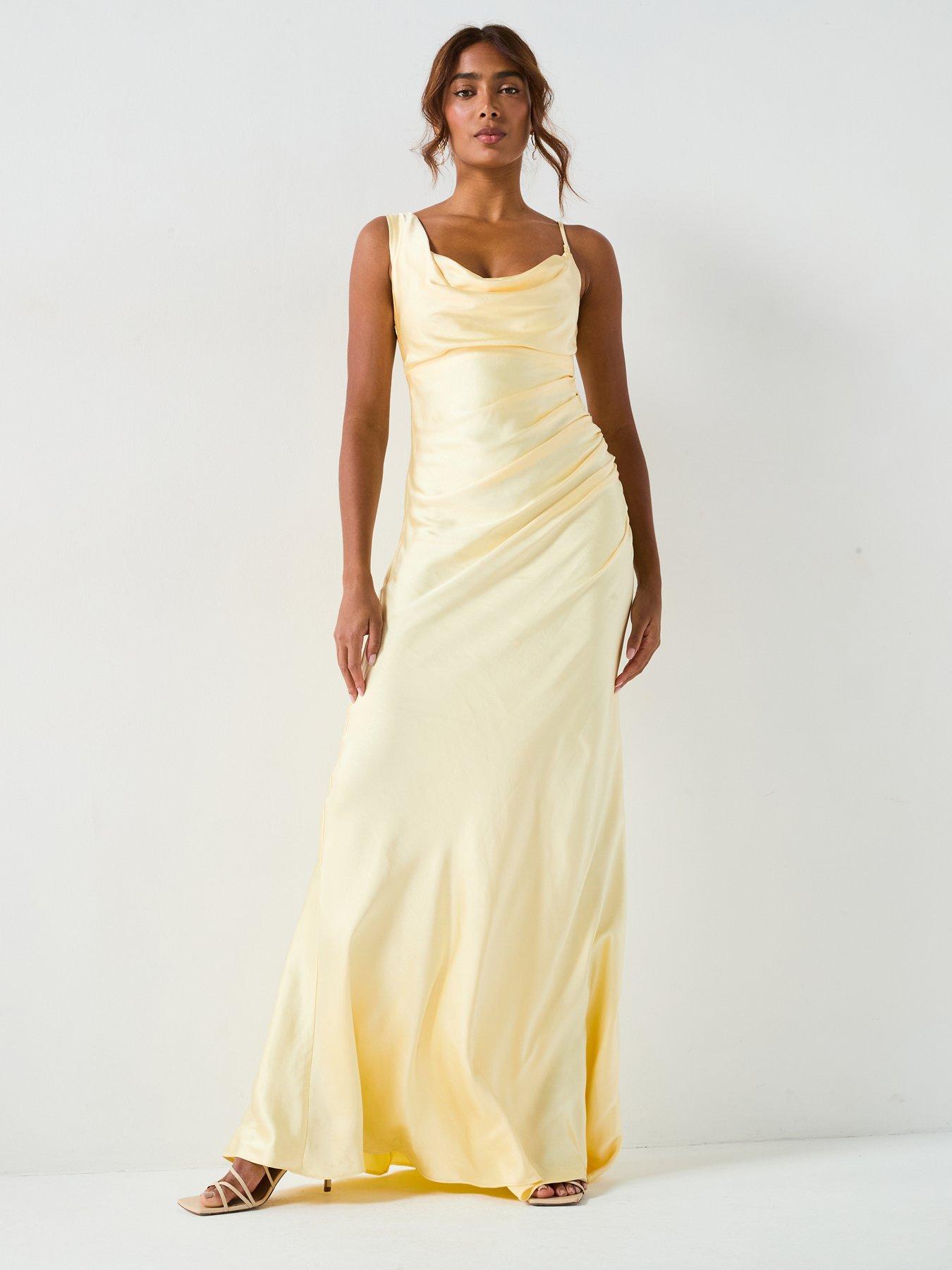 image of six-stories-cowl-front-asymmetrical-satin-bridesmaid-dressnbsp--lemon