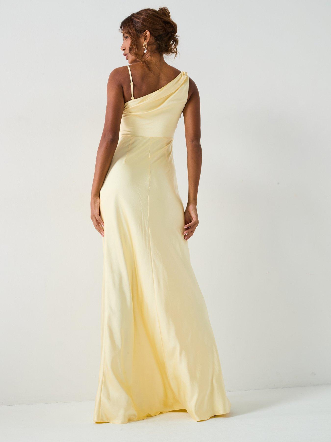  image of six-stories-cowl-front-asymmetrical-satin-bridesmaid-dressnbsp--lemon