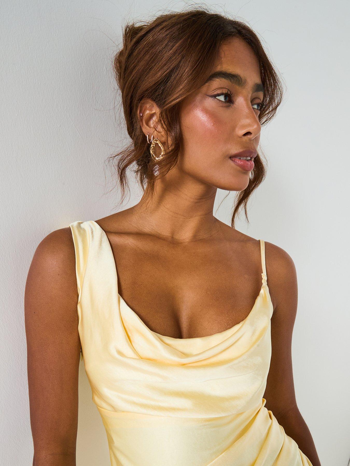  image of six-stories-cowl-front-asymmetrical-satin-bridesmaid-dressnbsp--lemon
