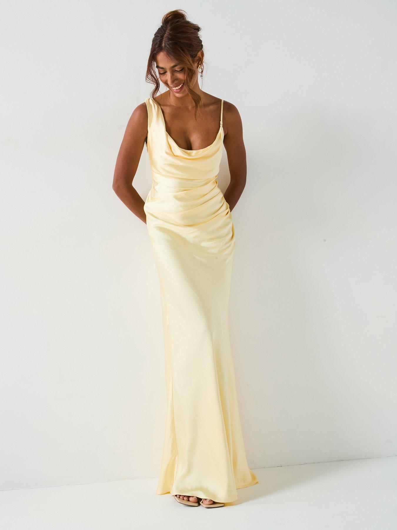  image of six-stories-cowl-front-asymmetrical-satin-bridesmaid-dressnbsp--lemon