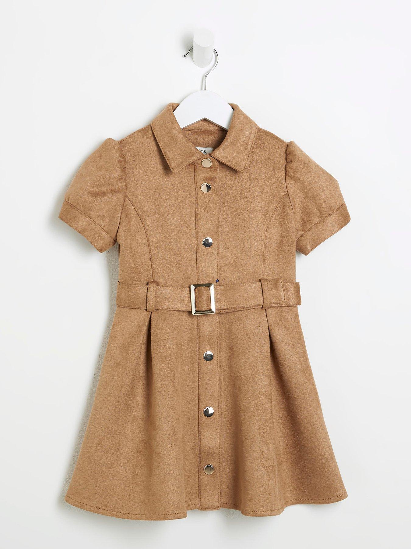 river-island-mini-mini-girls-suedette-faux-belted-dress-tan