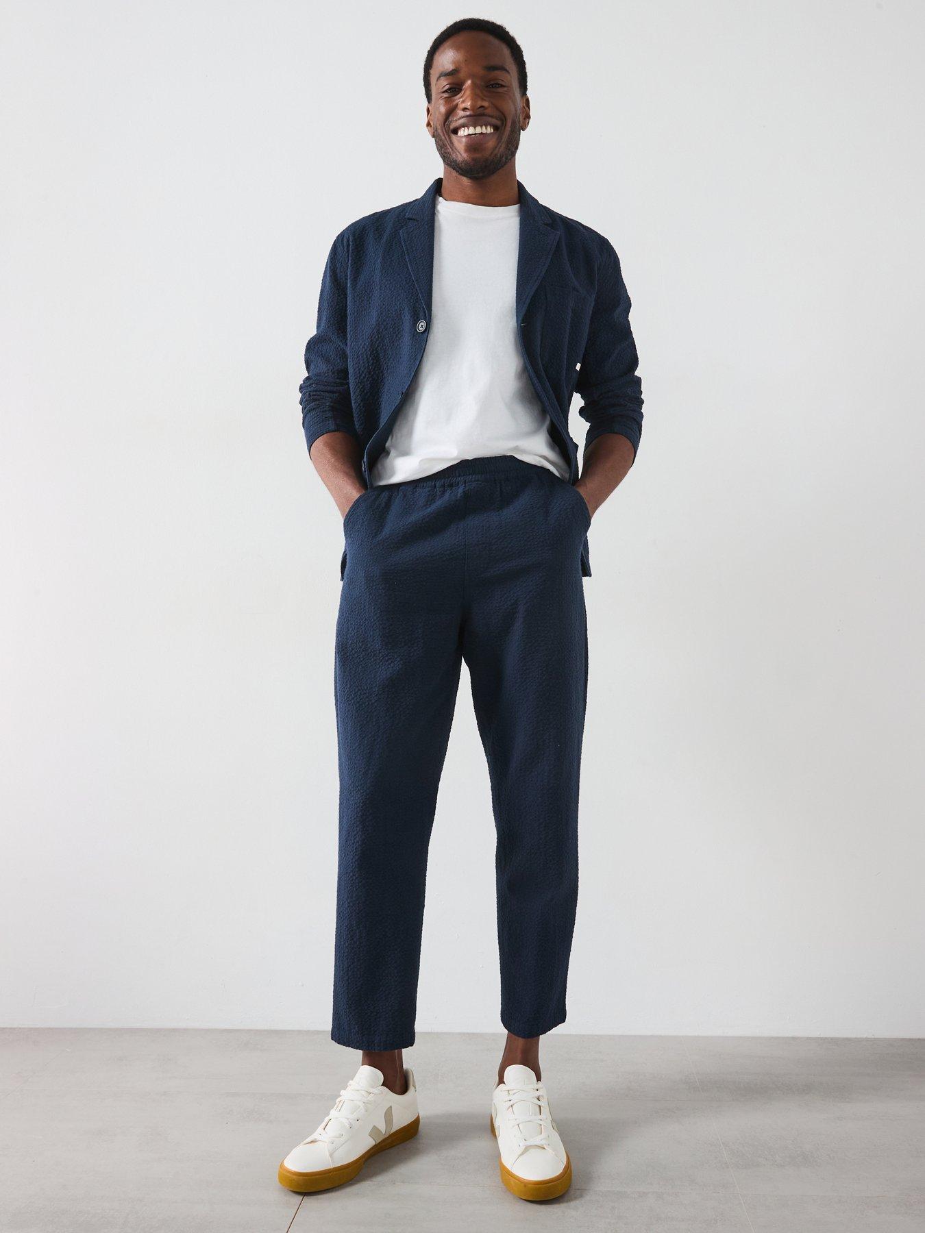  image of farah-hawtin-drawstring-tapered-fit-trousers-navy