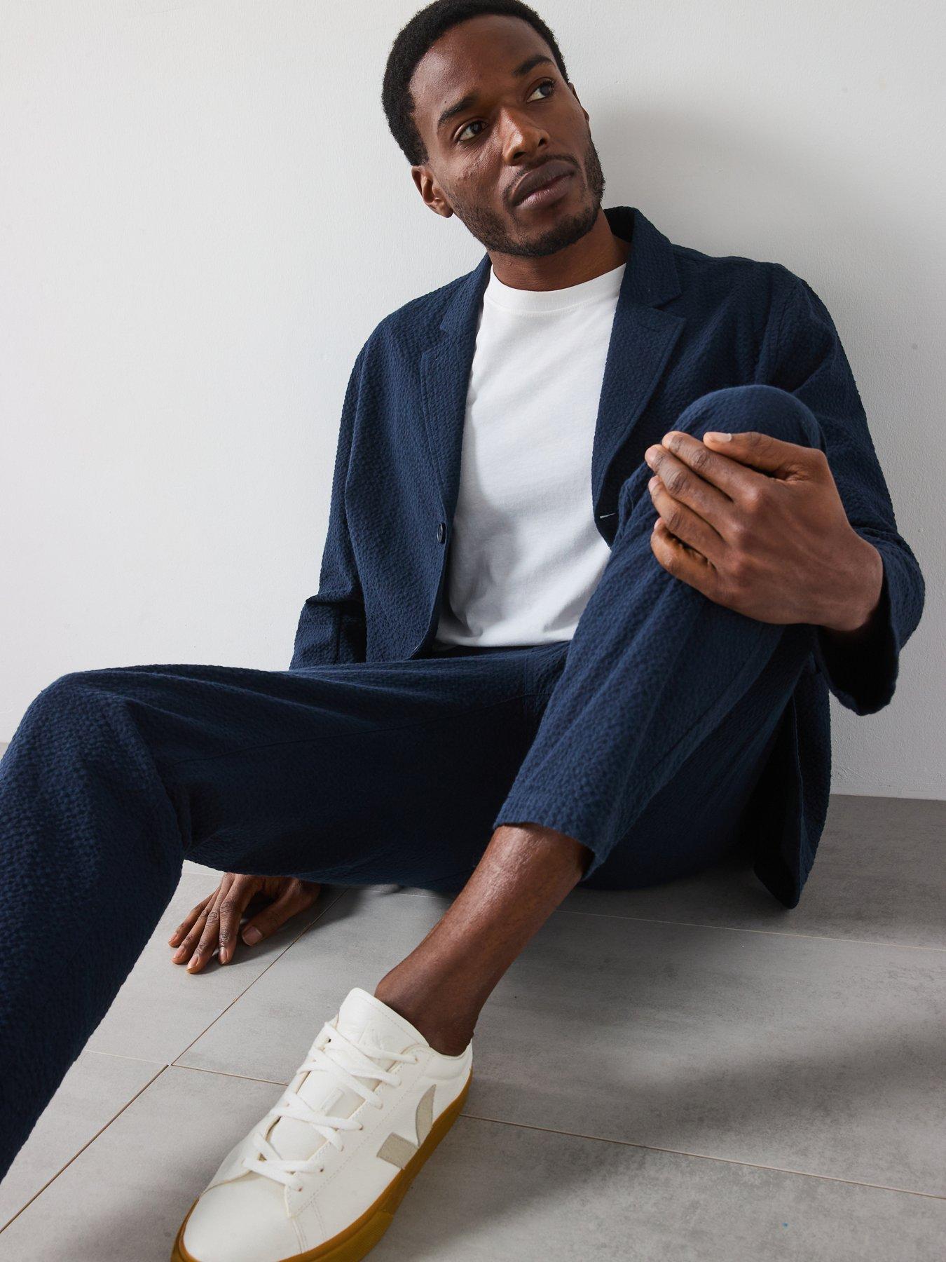  image of farah-hawtin-drawstring-tapered-fit-trousers-navy