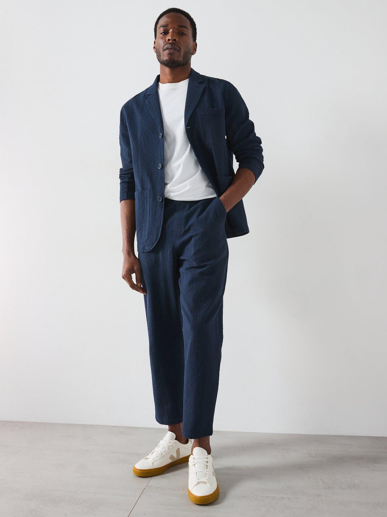  image of farah-hawtin-drawstring-tapered-fit-trousers-navy
