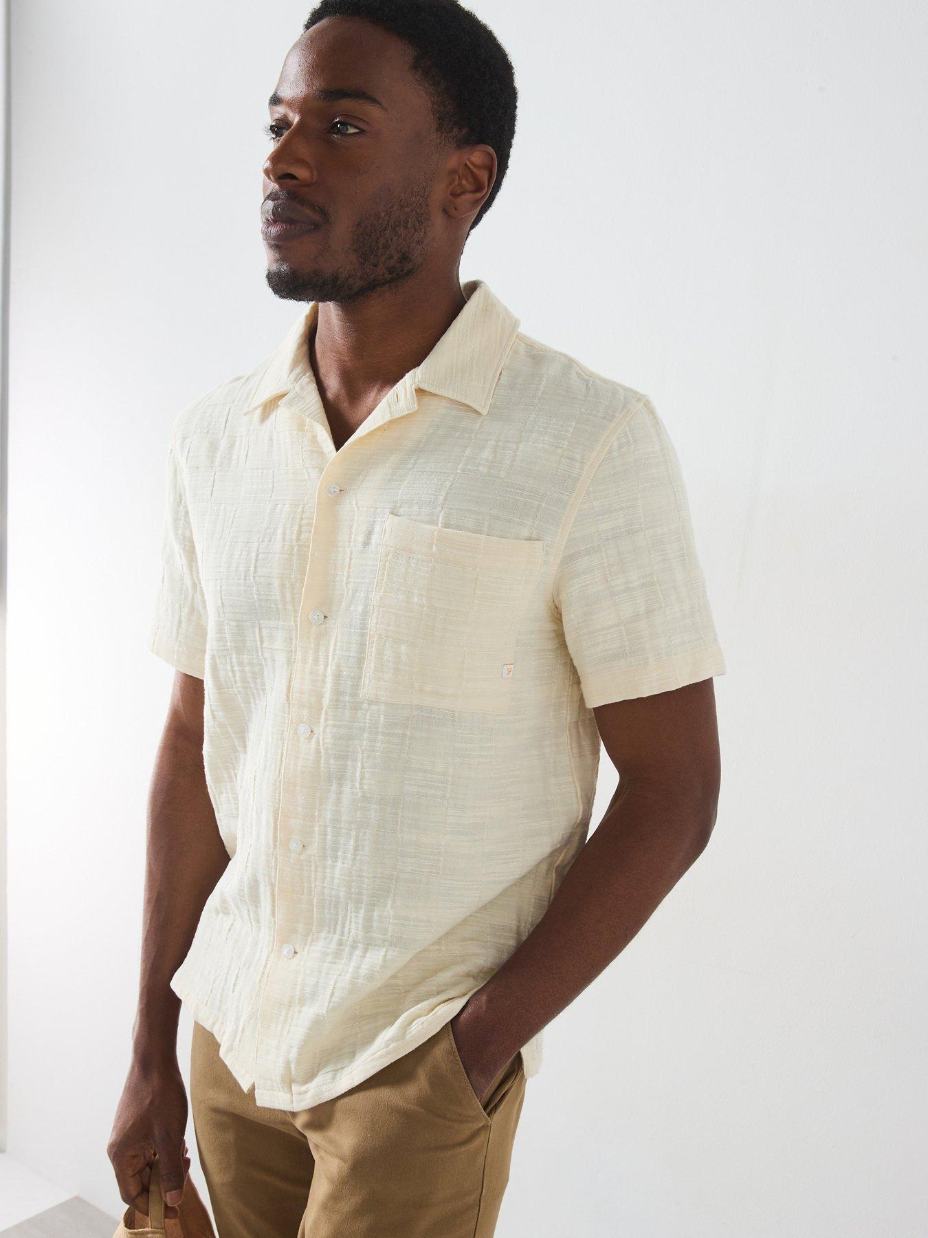 farah-fleet-check-short-sleeve-casual-fit-shirt-cream