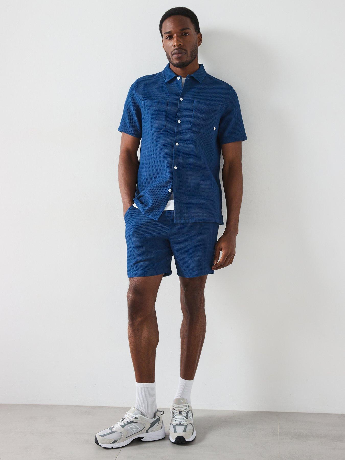  image of farah-redwald-textured-waffle-regular-fit-shorts-dark-grey