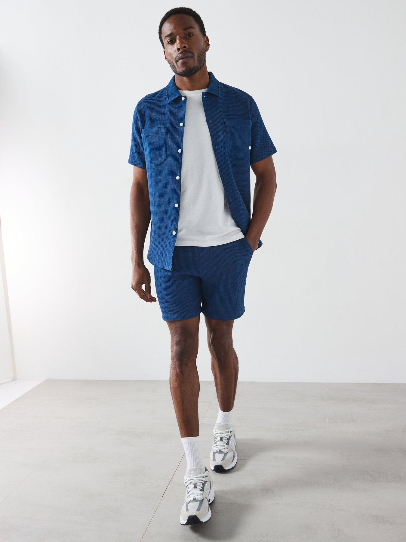  image of farah-redwald-textured-waffle-regular-fit-shorts-dark-grey
