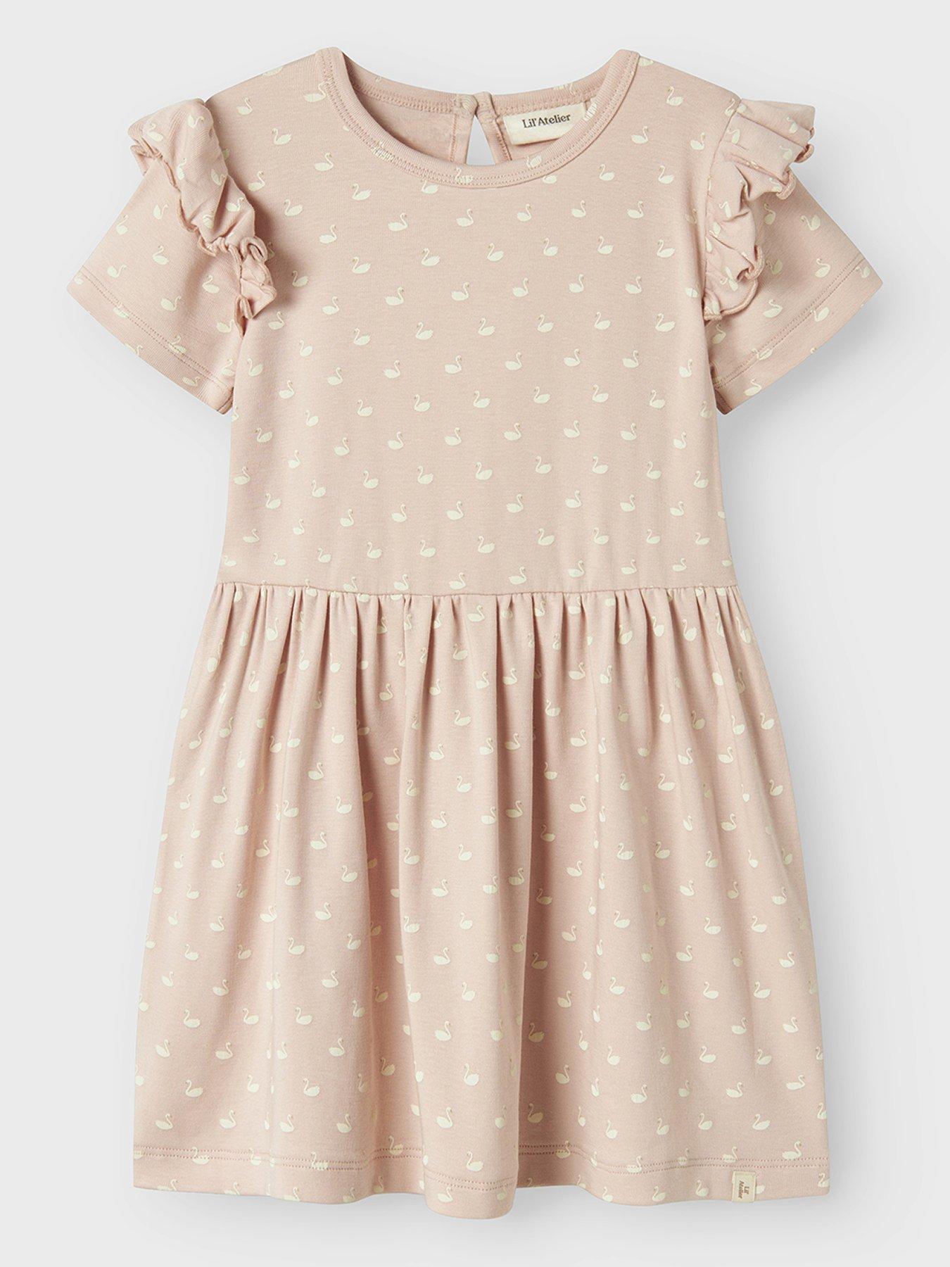 lil-atelier-mini-girls-swan-print-short-sleeved-dress-peach-whip-swans