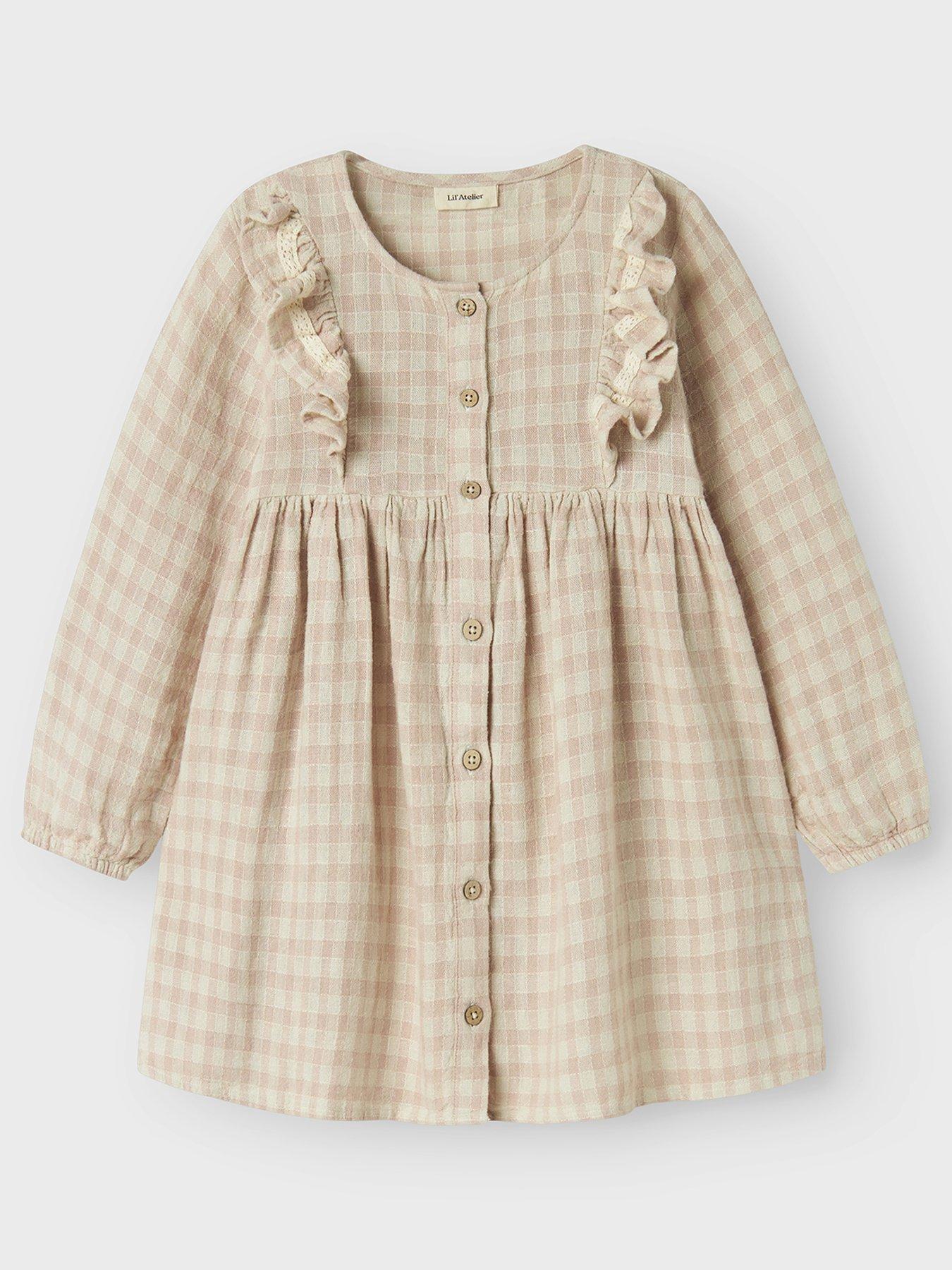 lil-atelier-mini-girls-long-sleeve-gingham-dress-peach-whip
