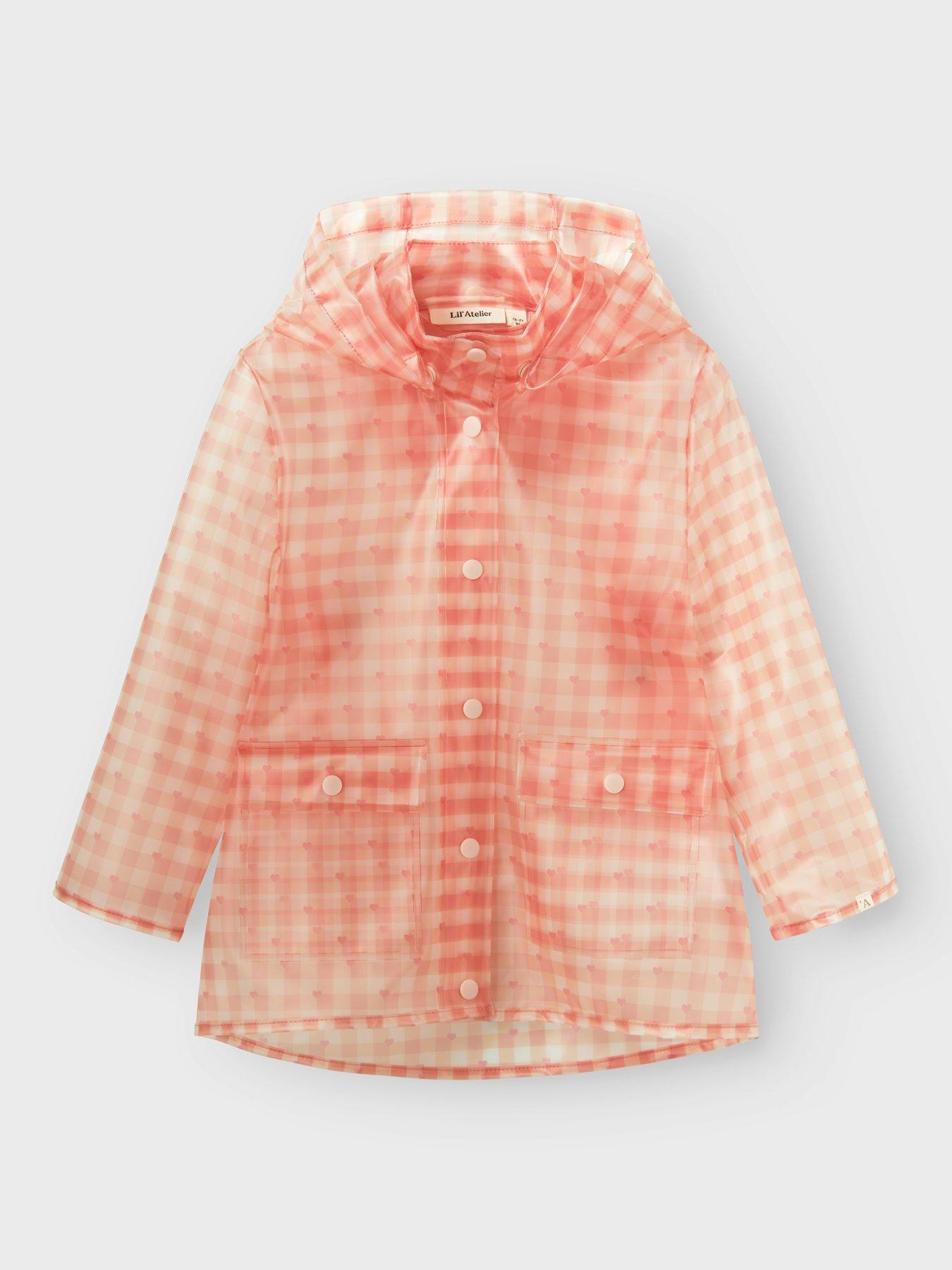  image of lil-atelier-mini-girls-gingham-rain-jacket-peach-whip