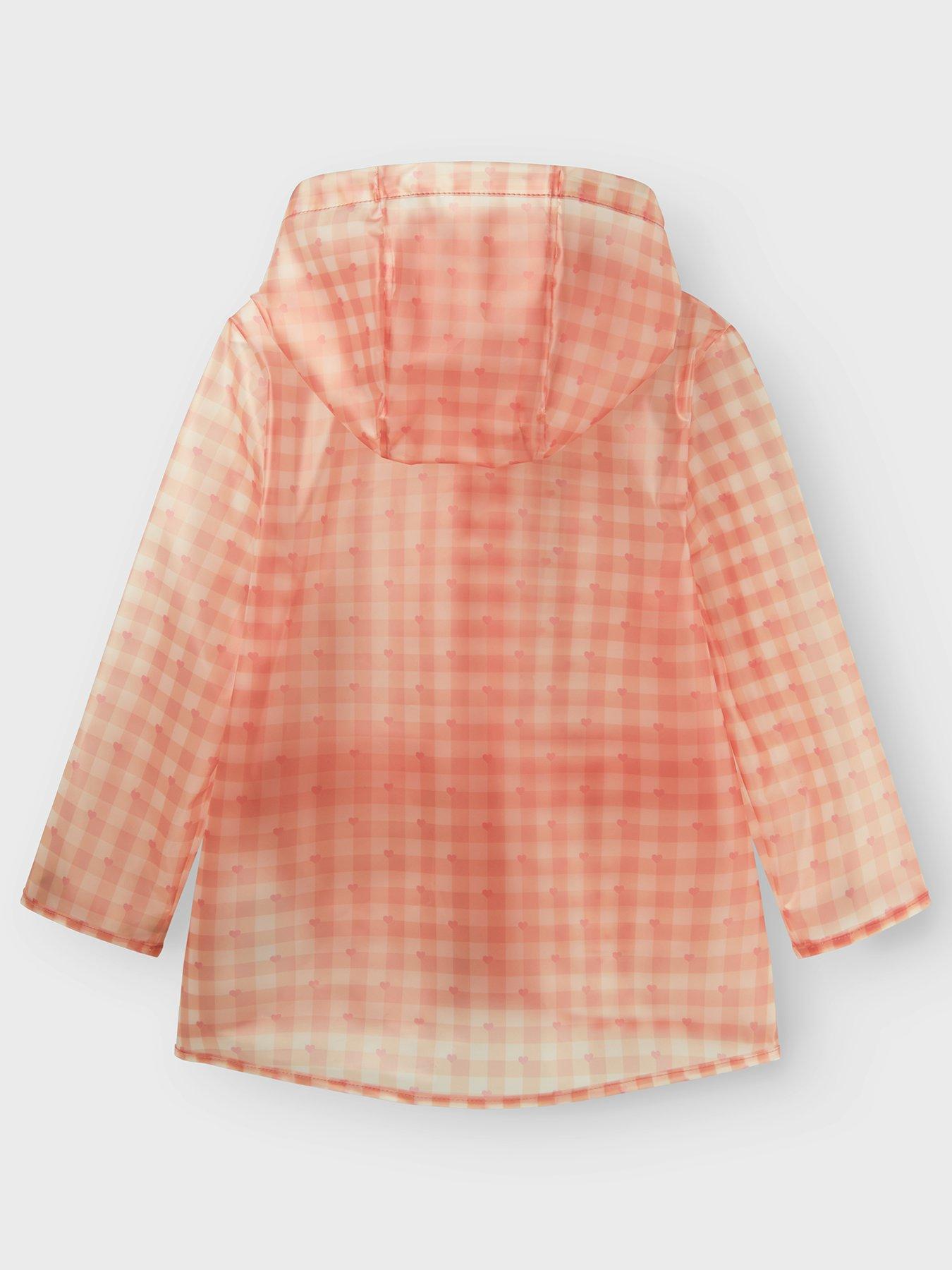  image of lil-atelier-mini-girls-gingham-rain-jacket-peach-whip