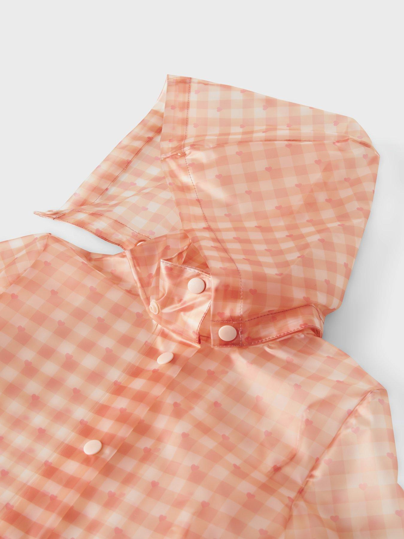  image of lil-atelier-mini-girls-gingham-rain-jacket-peach-whip