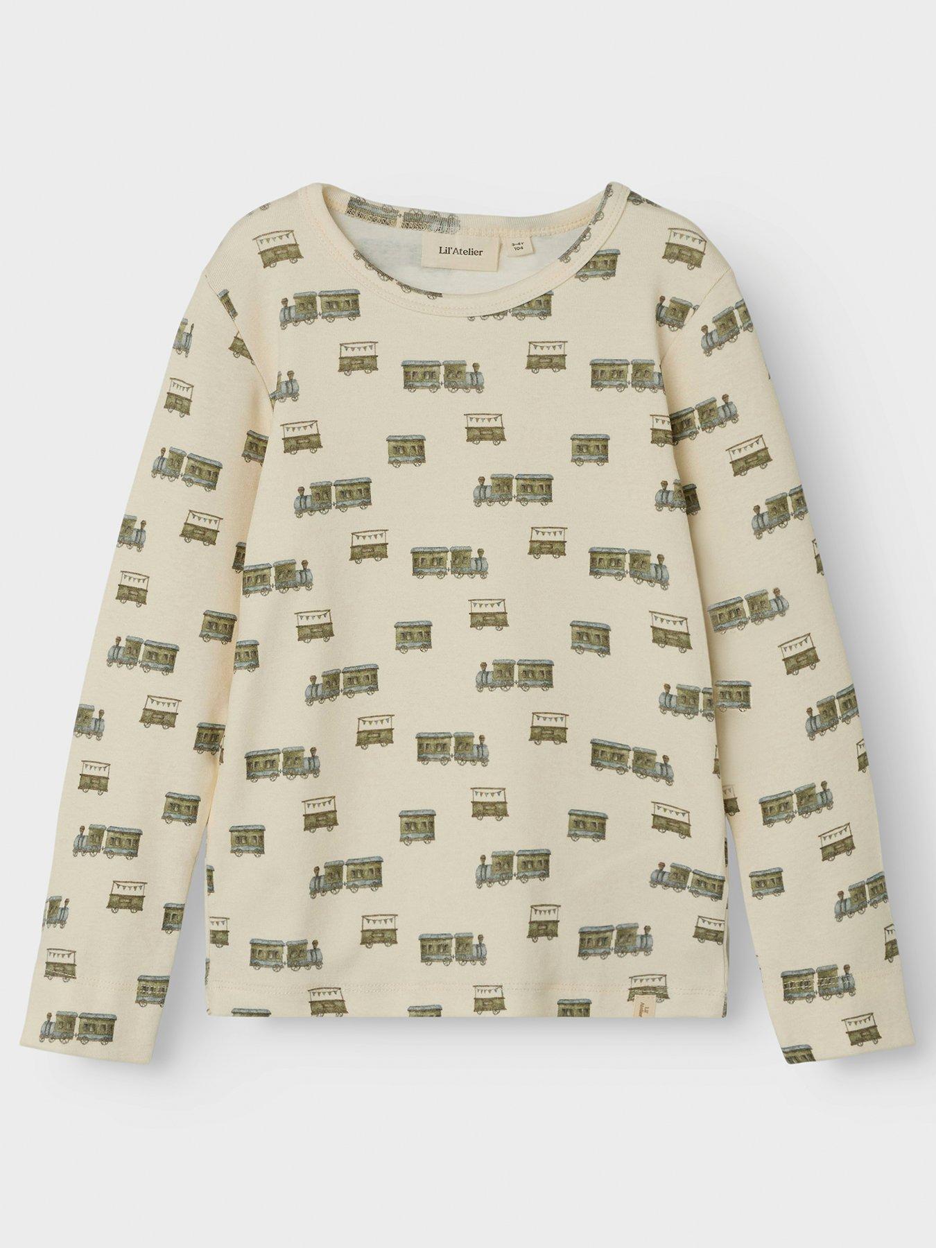  image of lil-atelier-mini-boys-train-print-long-sleeve-t-shirt-turtledove