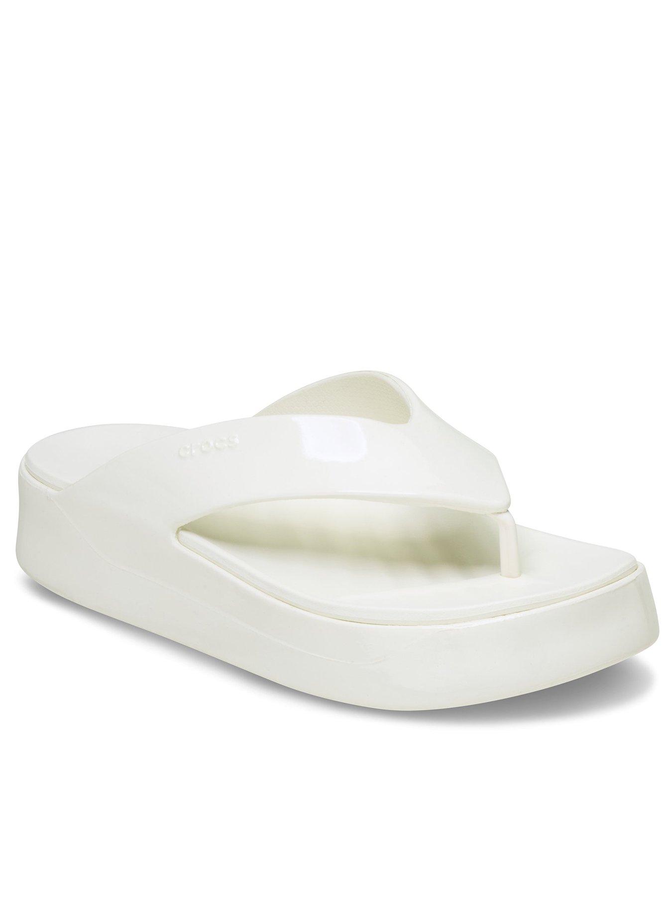  image of crocs-getaway-platform-patent-flip-flops-off-white