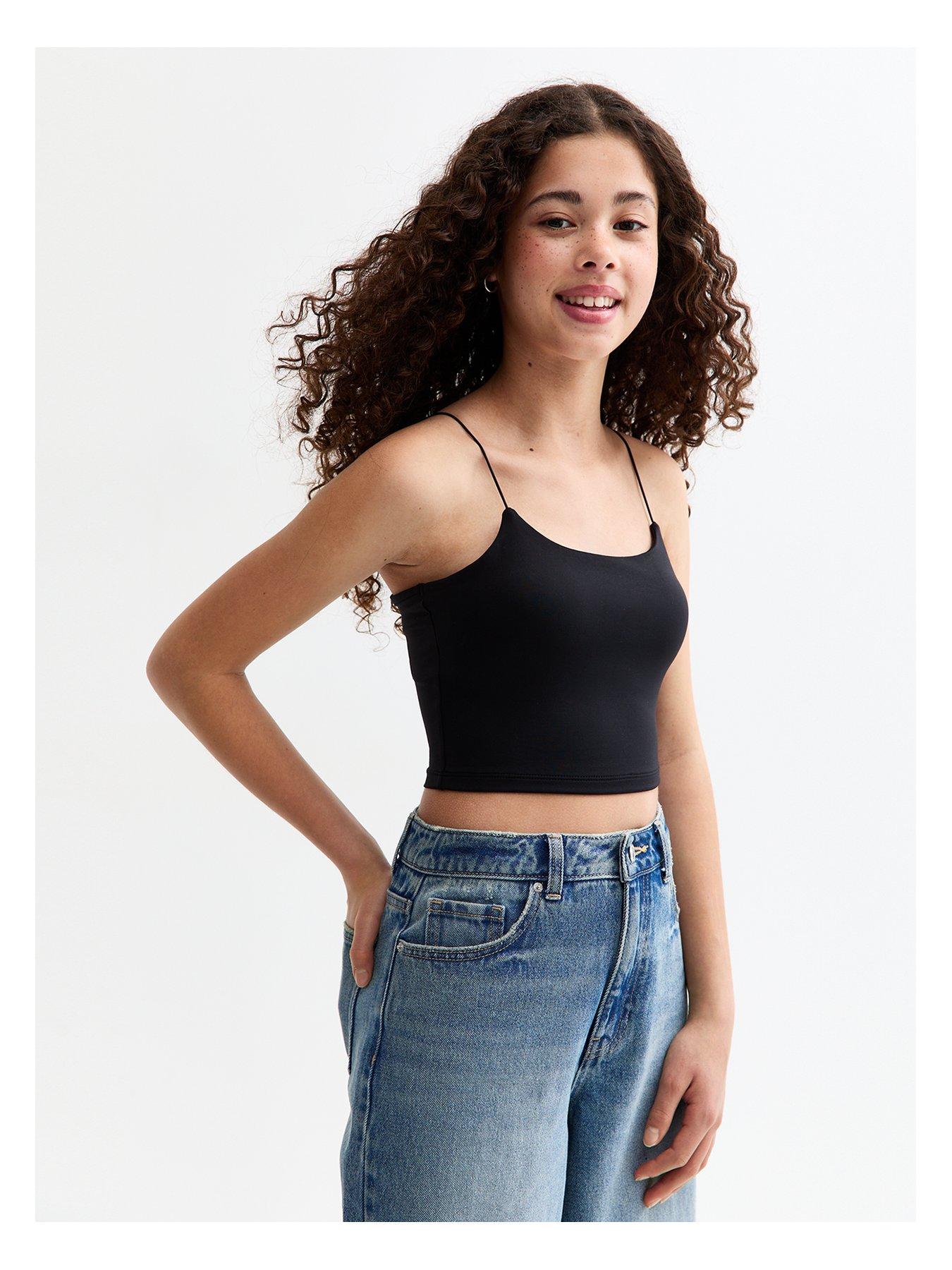  image of new-look-915-spaghetti-strap-cropped-cami-black