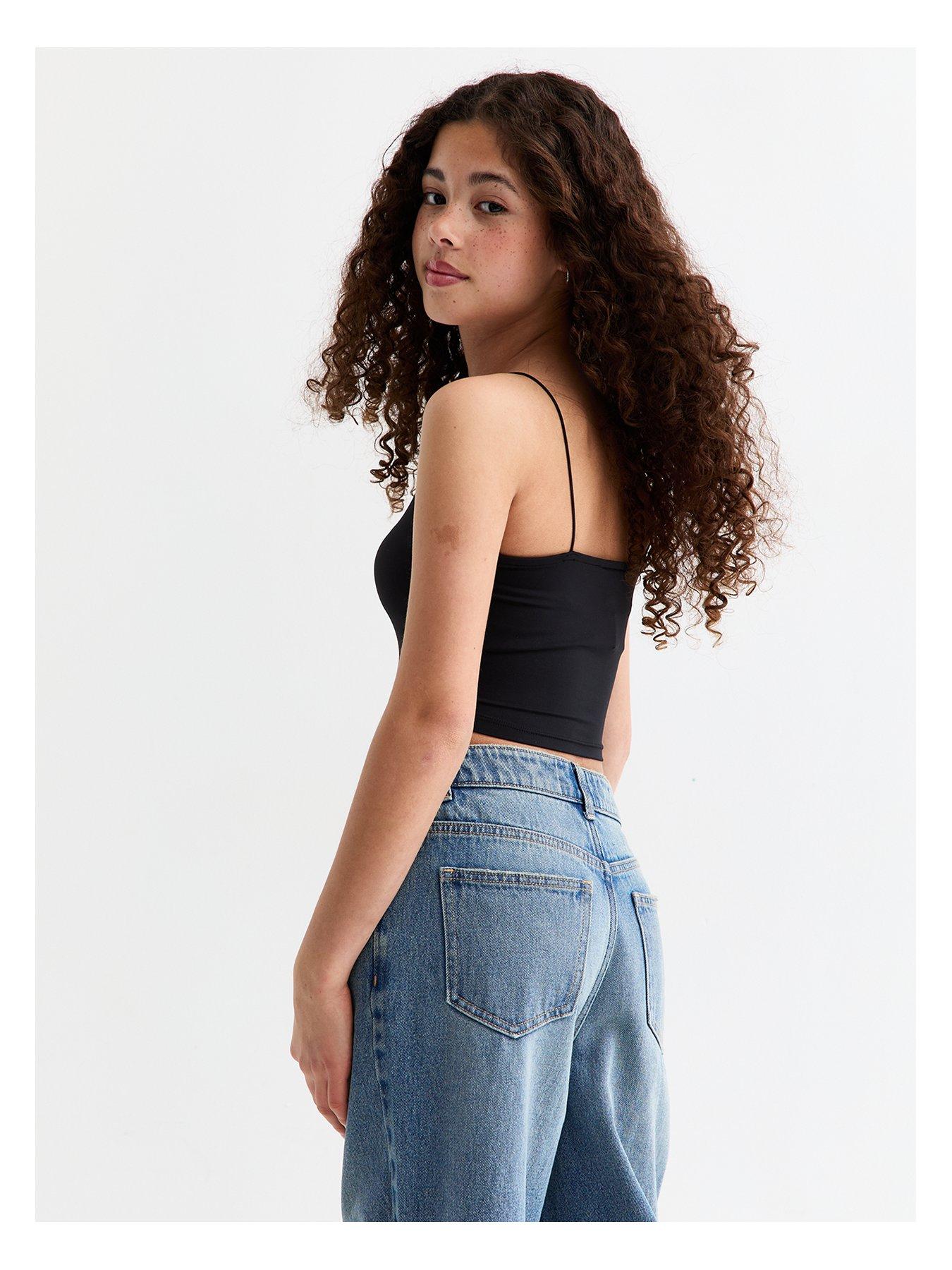  image of new-look-915-spaghetti-strap-cropped-cami-black