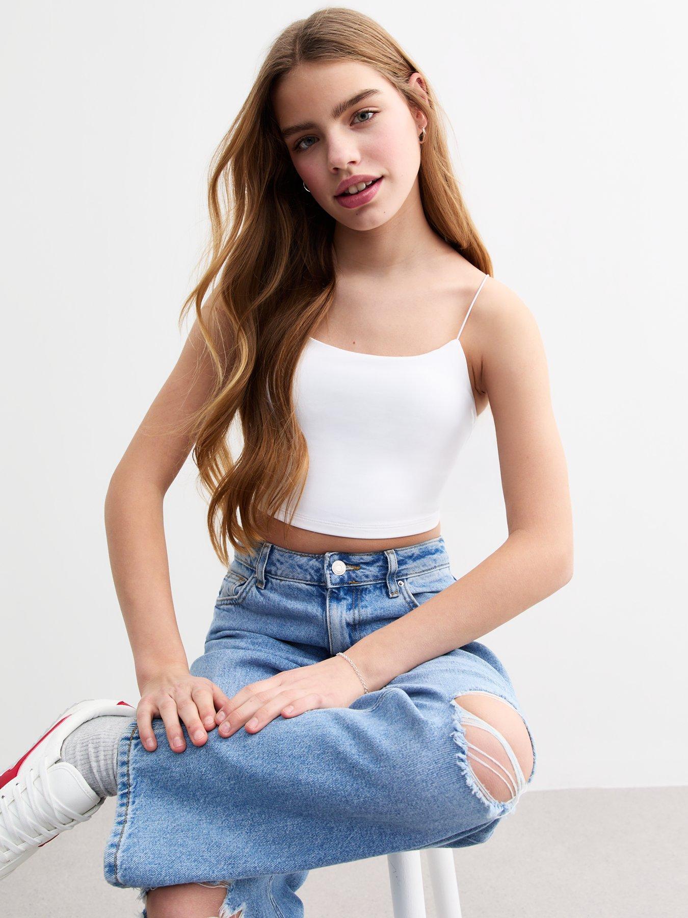  image of new-look-915-spaghetti-strap-slinky-cropped-cami-white