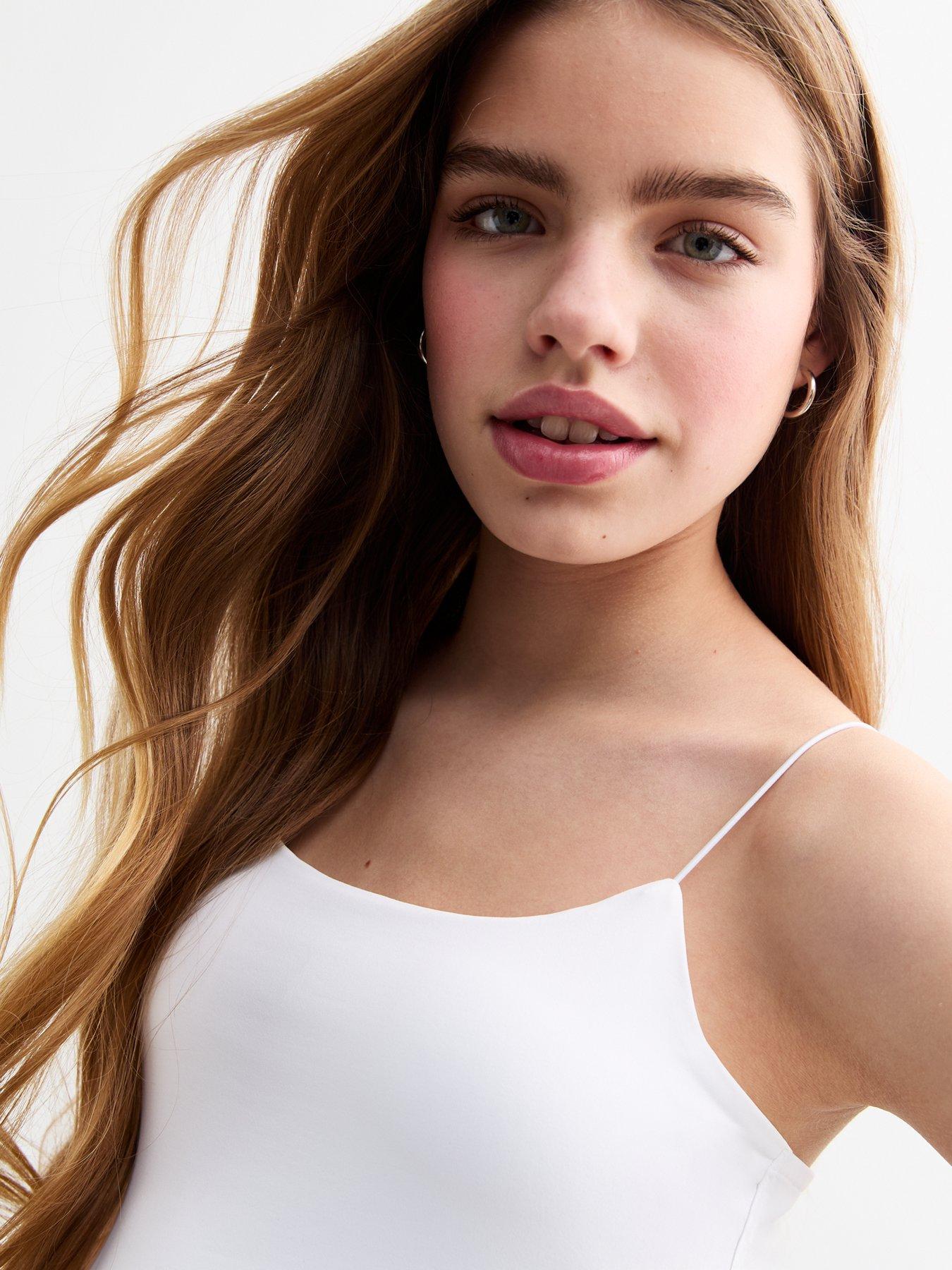  image of new-look-915-spaghetti-strap-slinky-cropped-cami-white