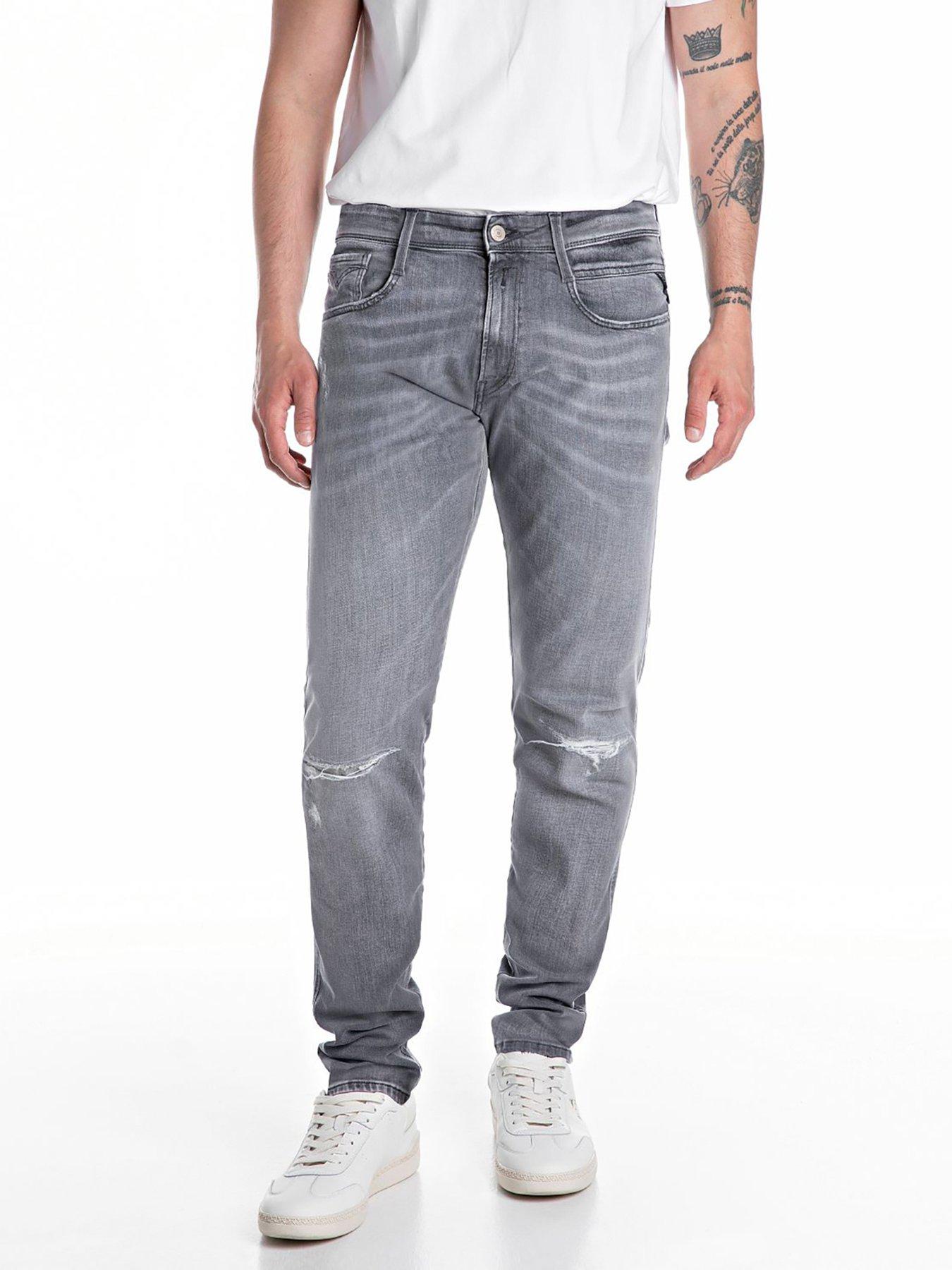  image of replay-anbass-ripped-slim-fit-jeans--grey