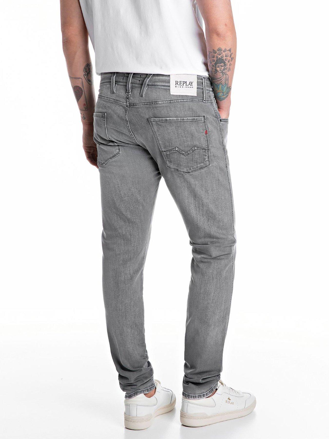  image of replay-anbass-ripped-slim-fit-jeans--grey