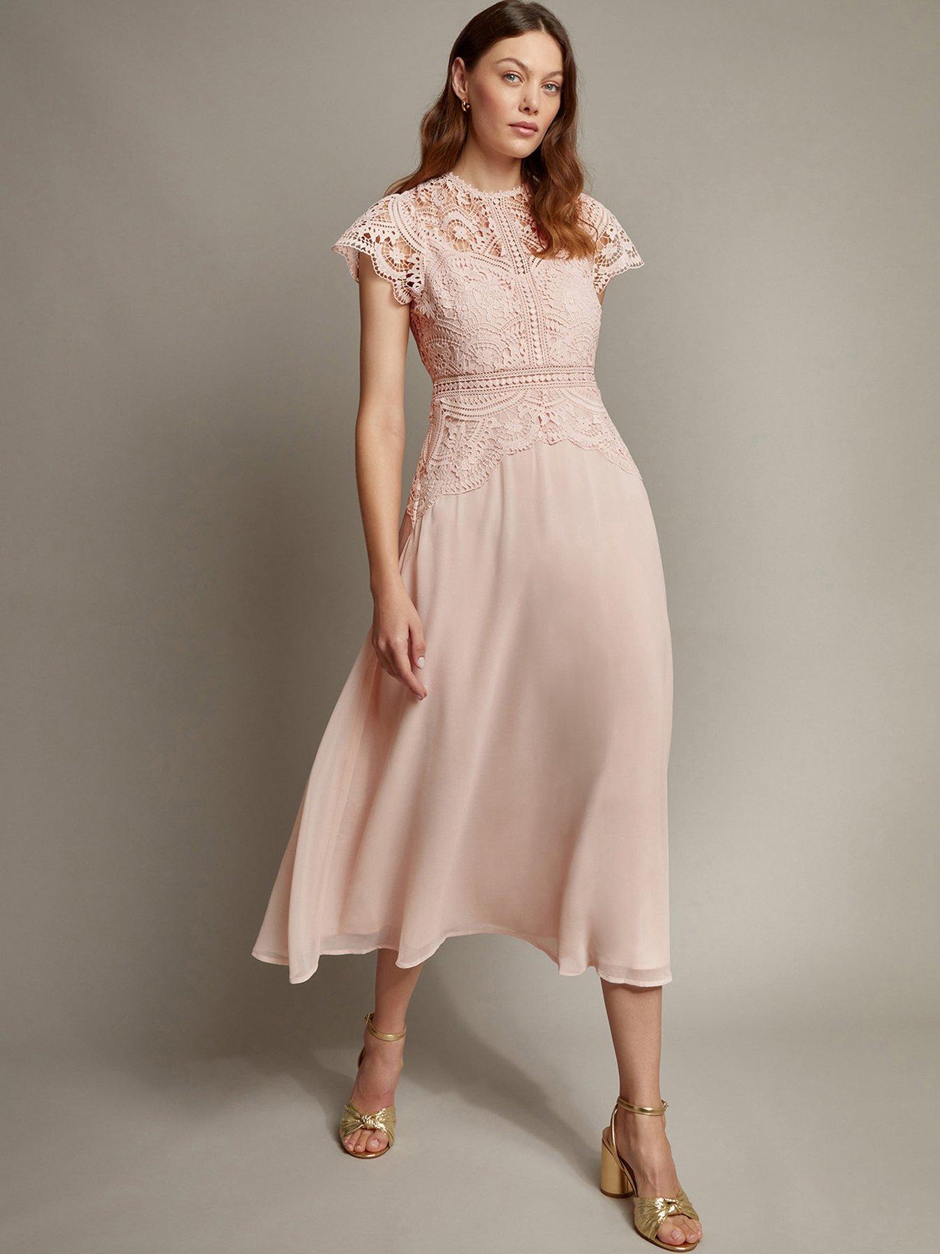 Image 1 of 5 of Monsoon Monica Midi Dress - Light Pink
