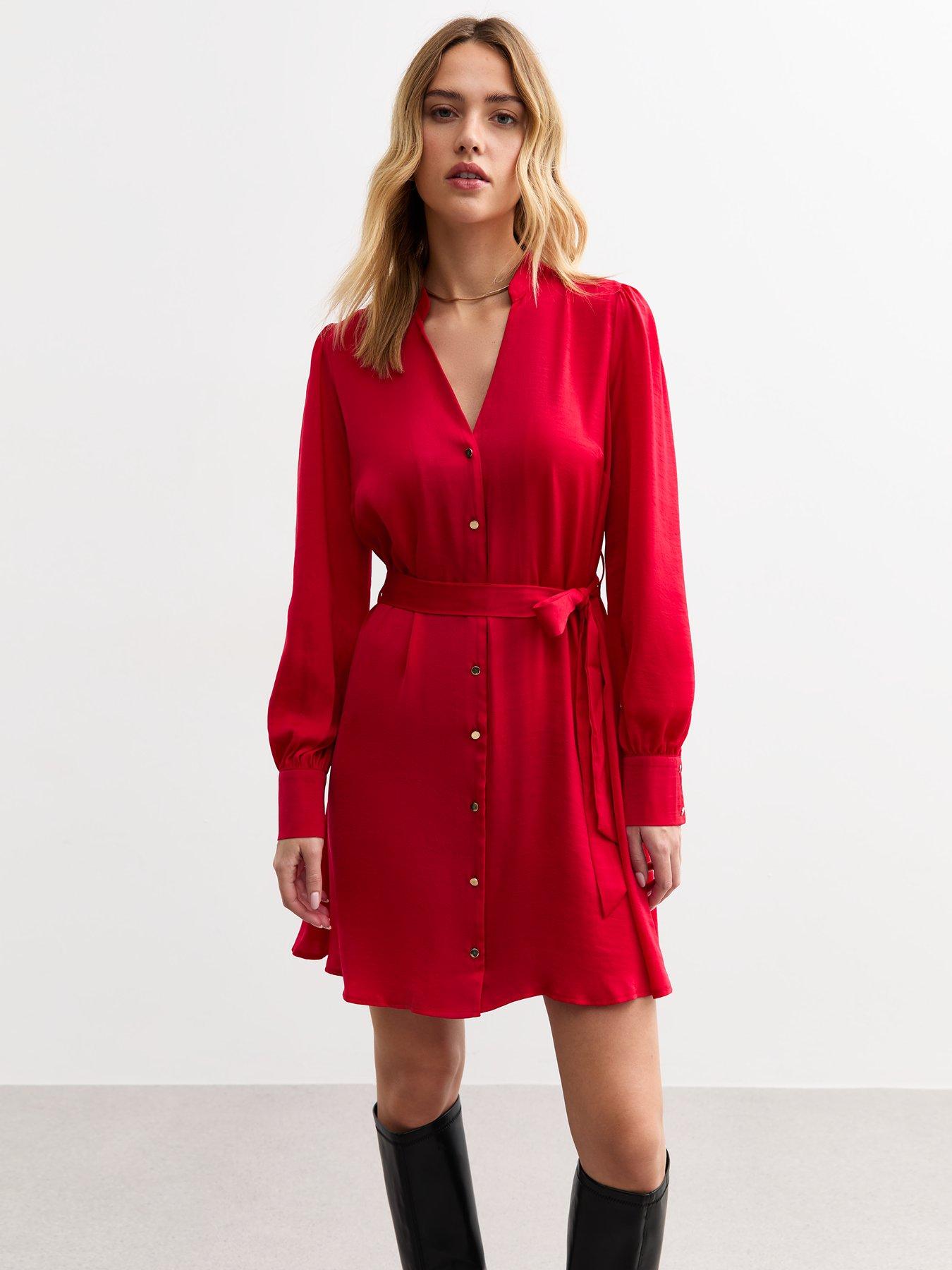  image of new-look-red-v-neck-satin-mini-dress