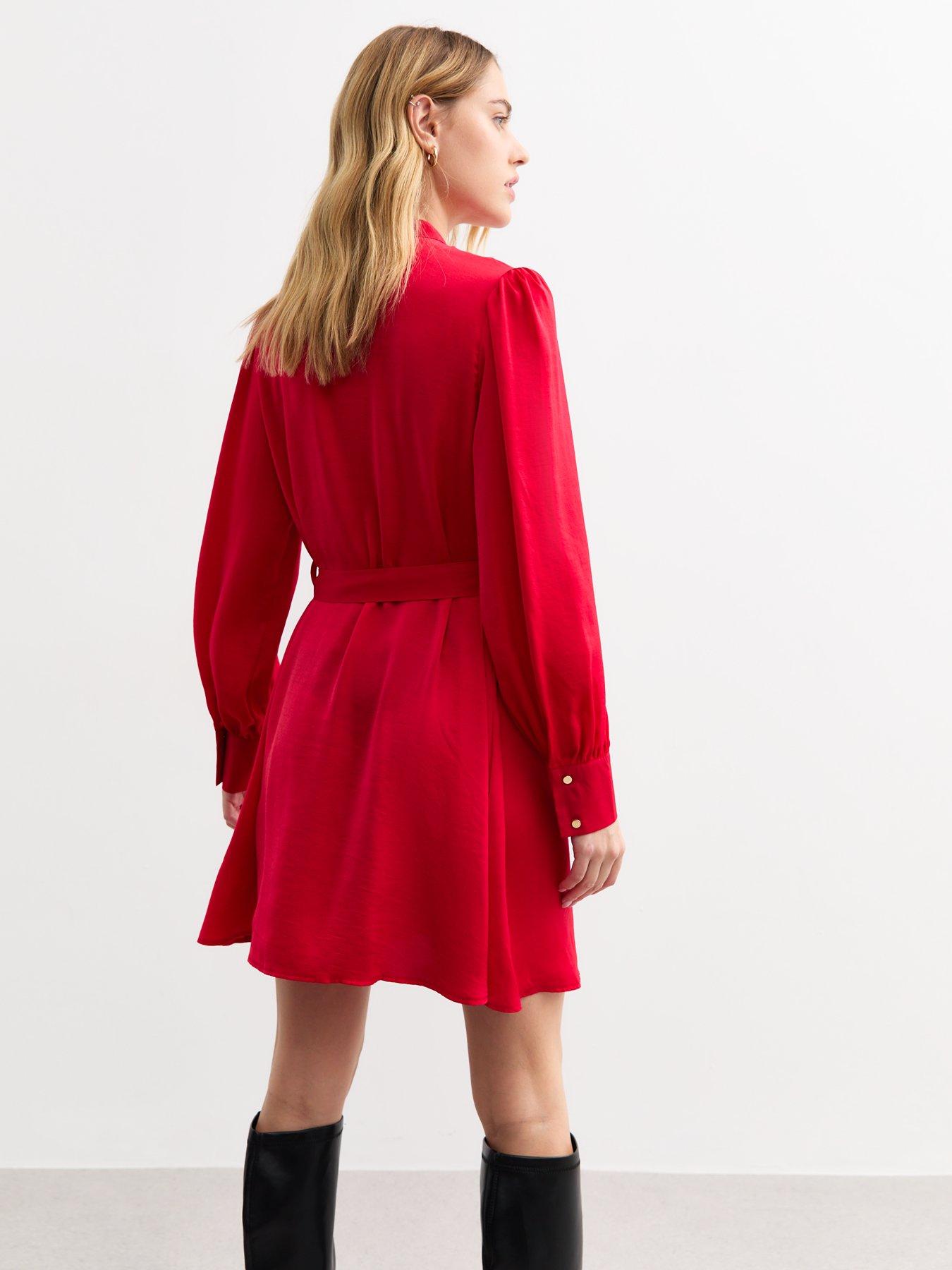  image of new-look-red-v-neck-satin-mini-dress