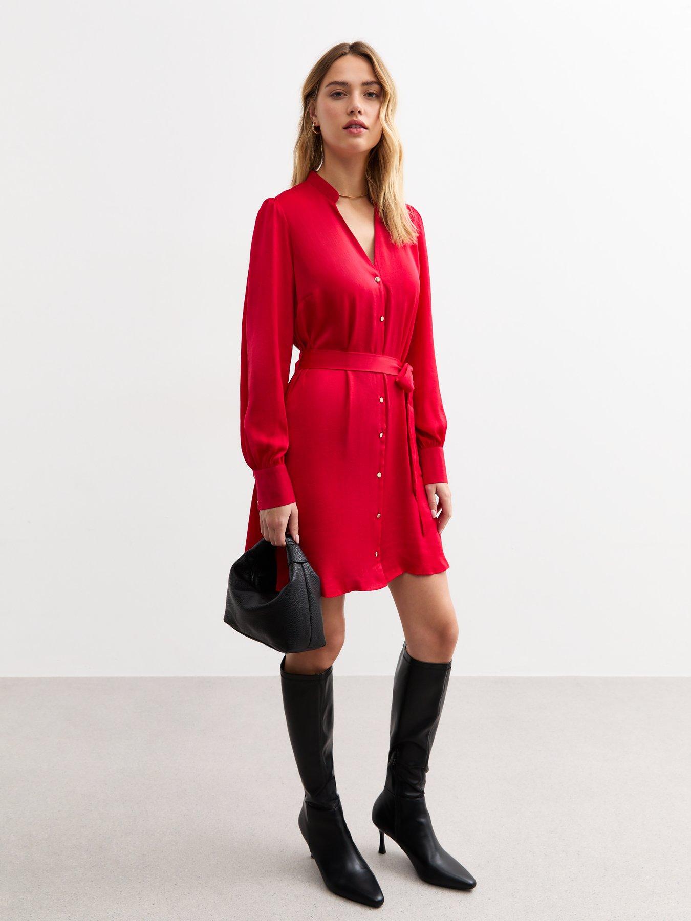  image of new-look-red-v-neck-satin-mini-dress