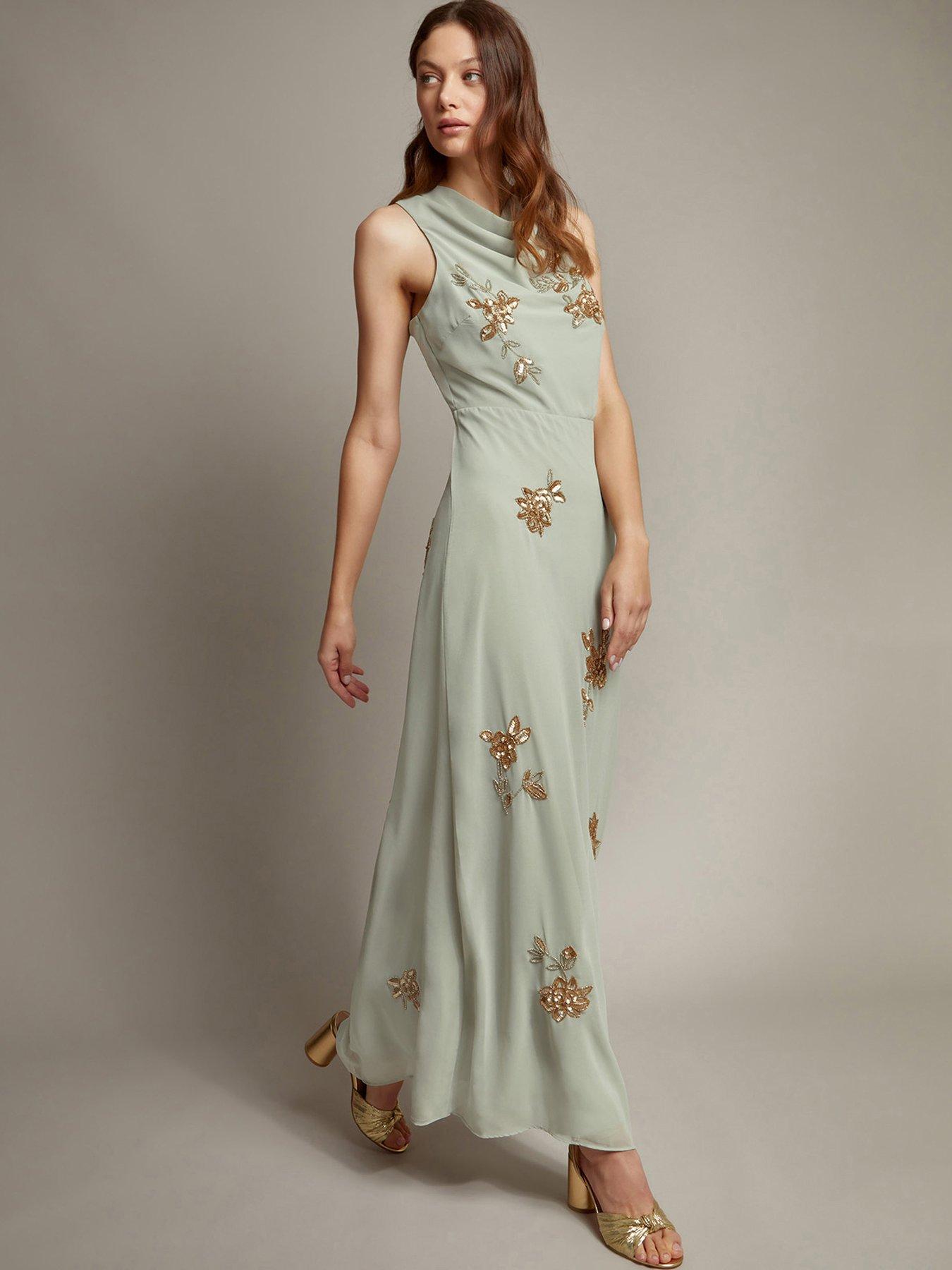 Monsoon Cowl Neck Sarah Maxi Dress - Green | Littlewoods