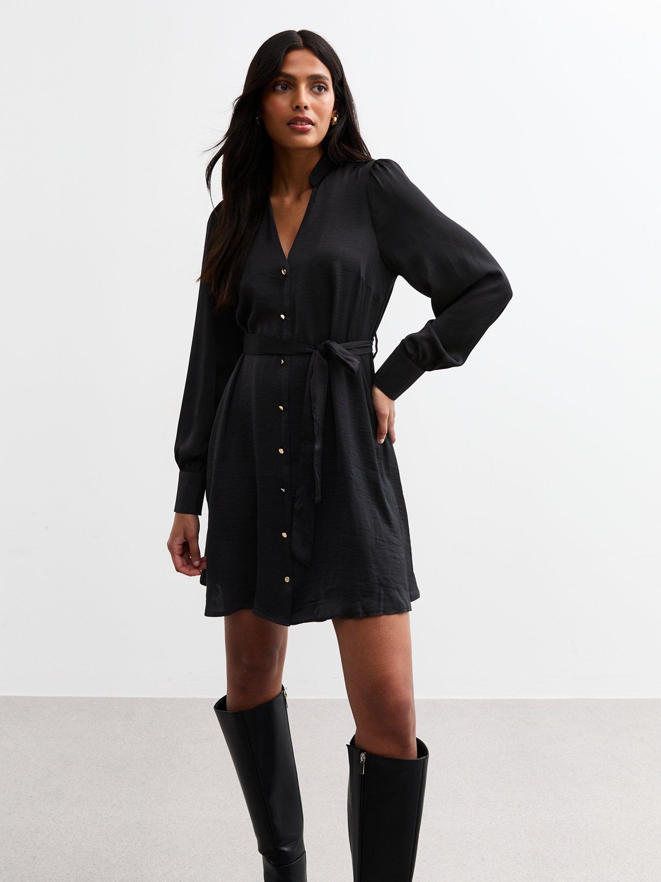 undefined Black V-neck Satin Mini Dress