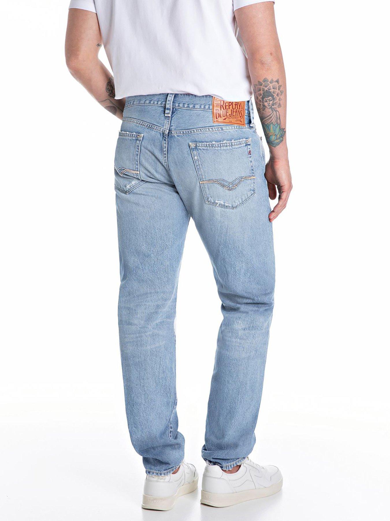  image of replay-neaal-distressed-regular-fit-jeans-light-blue