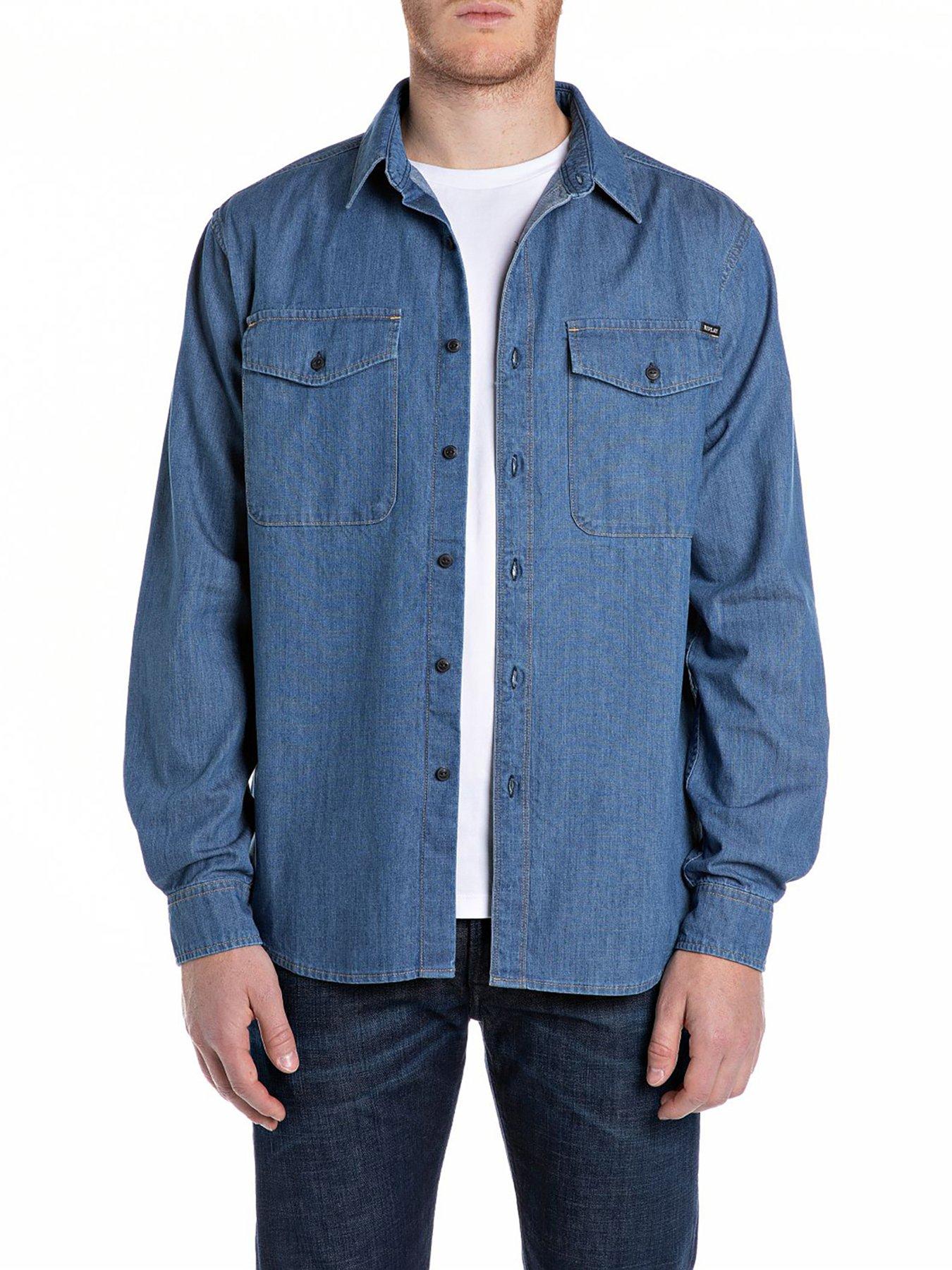 Replay Double Pocket Denim Shirt- Blue