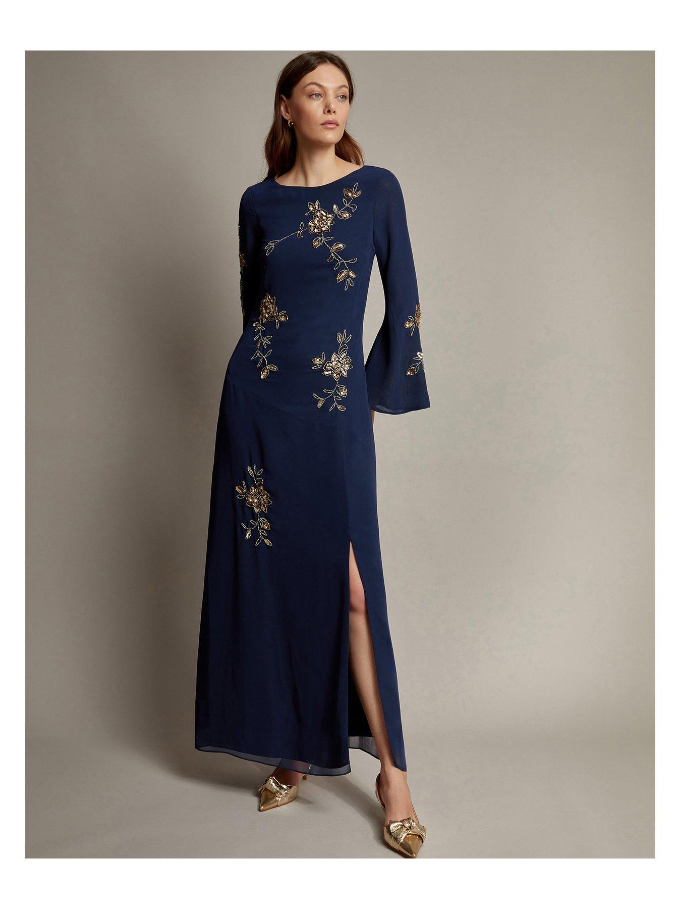 undefined Long Sleeve Sarah Embellished Dress - Blue
