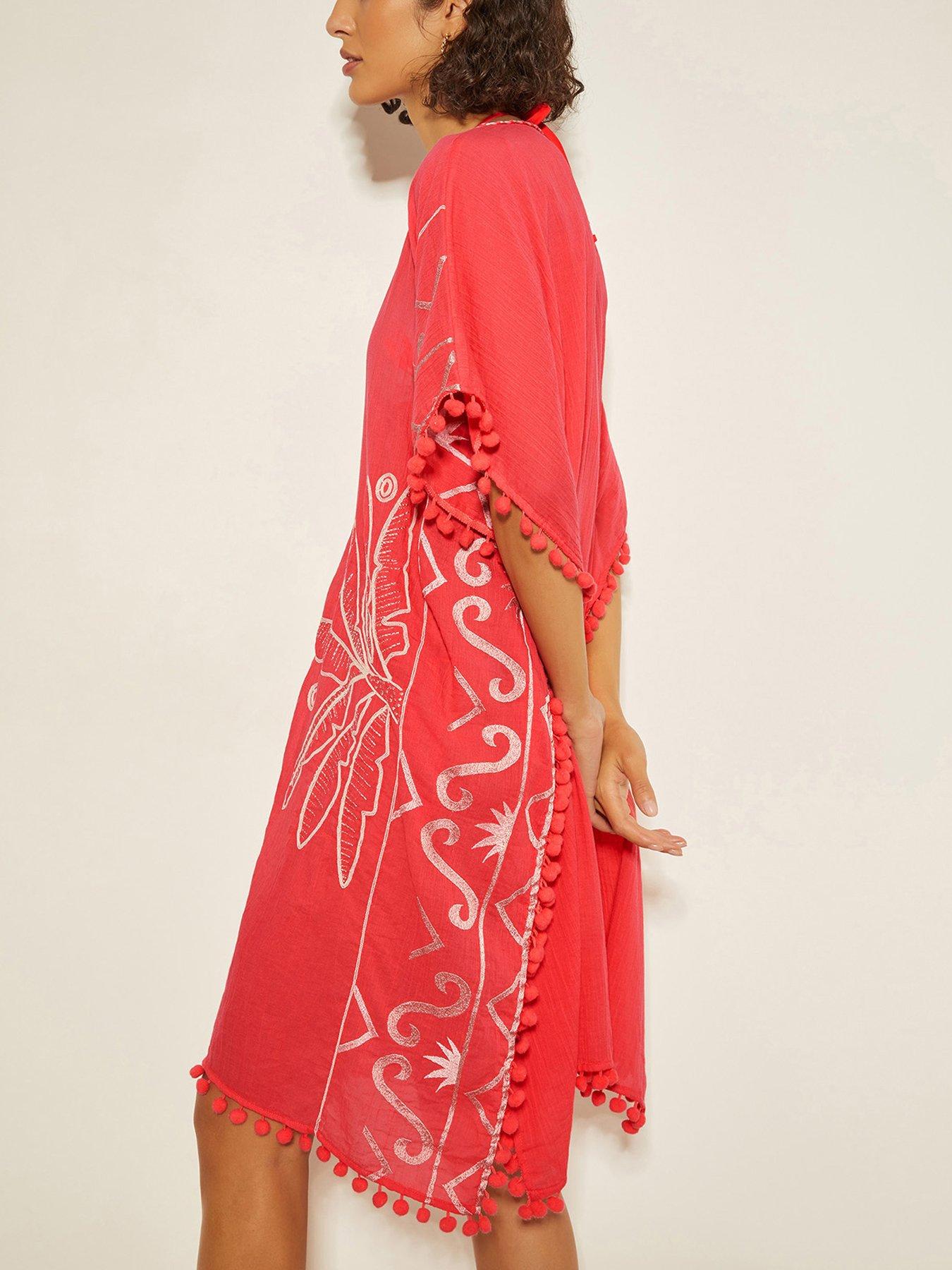  image of monsoon-penny-tassel-kaftan-pink