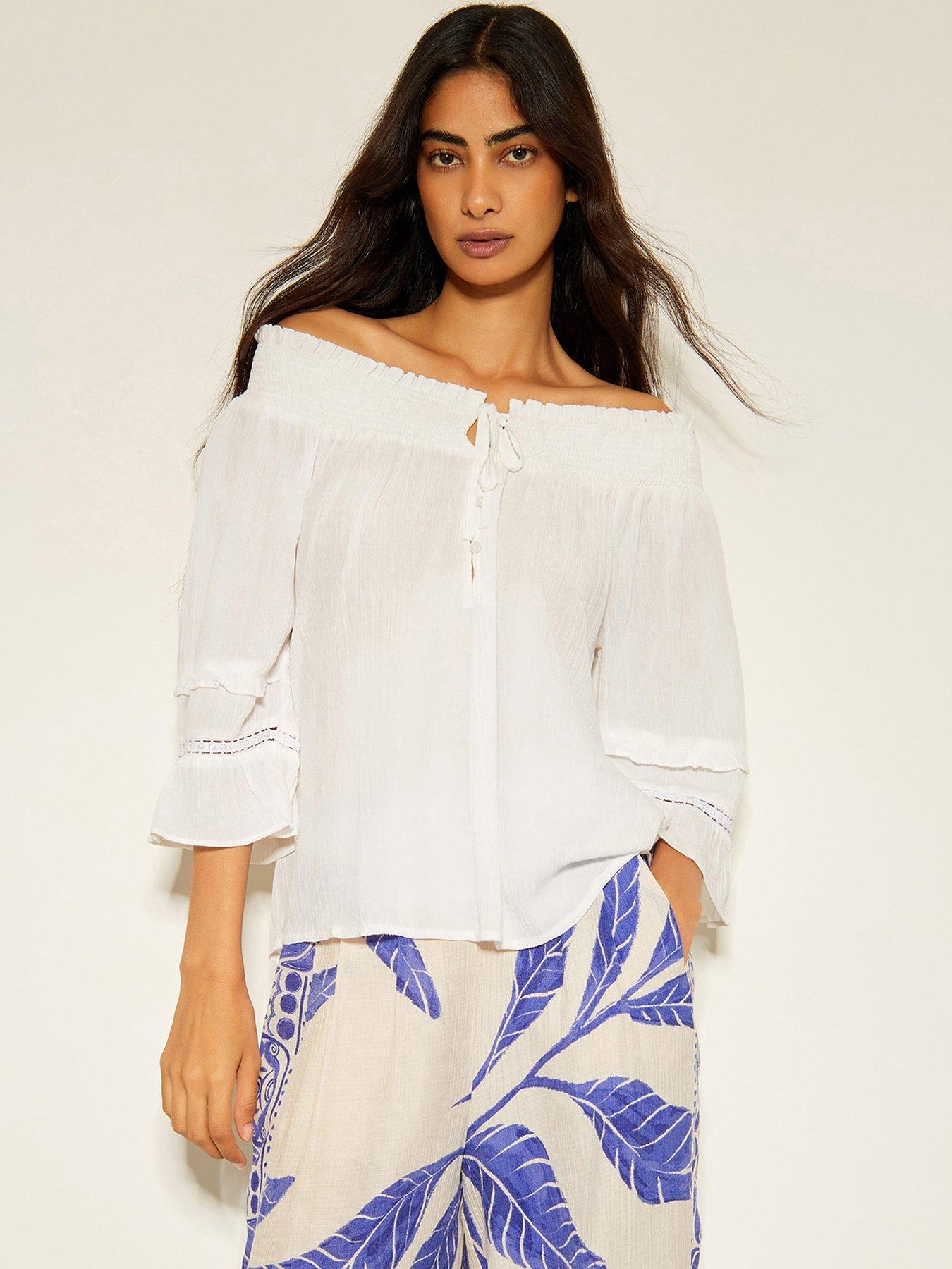 Image 1 of 4 of Monsoon Ava Smock Top - White