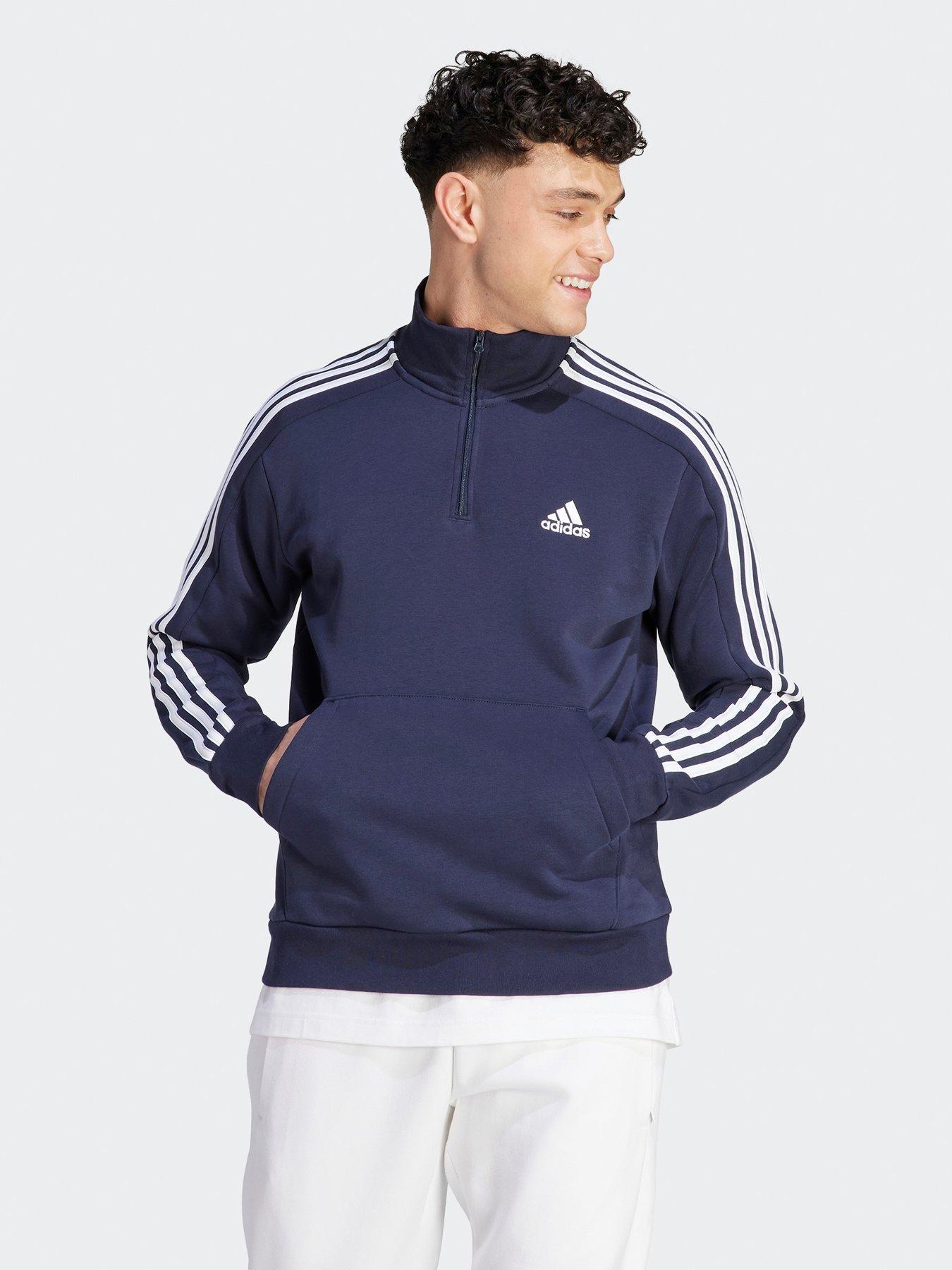 adidas-sportswear-mens-essentials-fleece-3-stripes-14-zip-sweatshirt-blue
