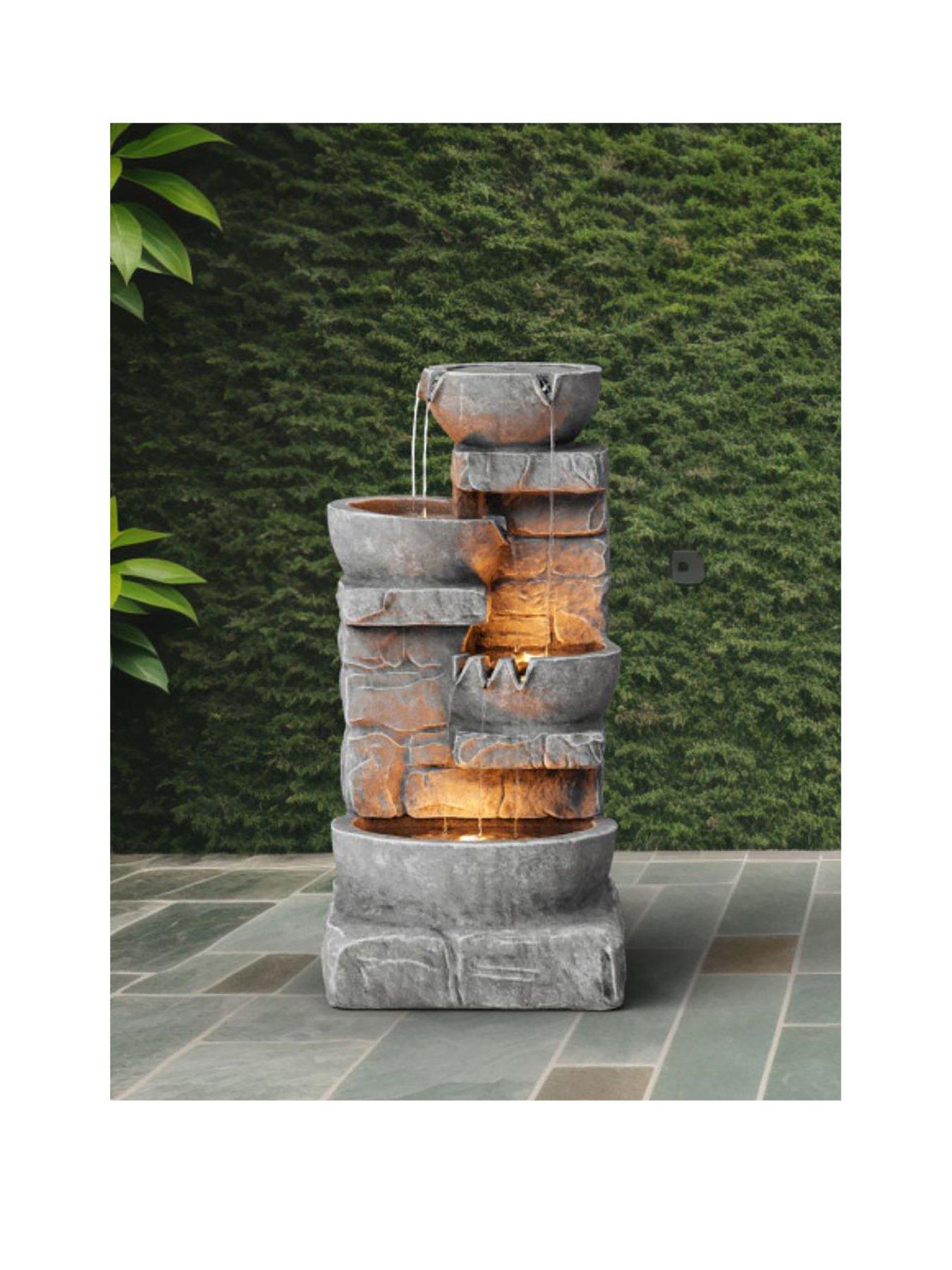  image of teamson-home-cascading-bowls-and-stacked-stone-waterfall-fountain-with-led-lights