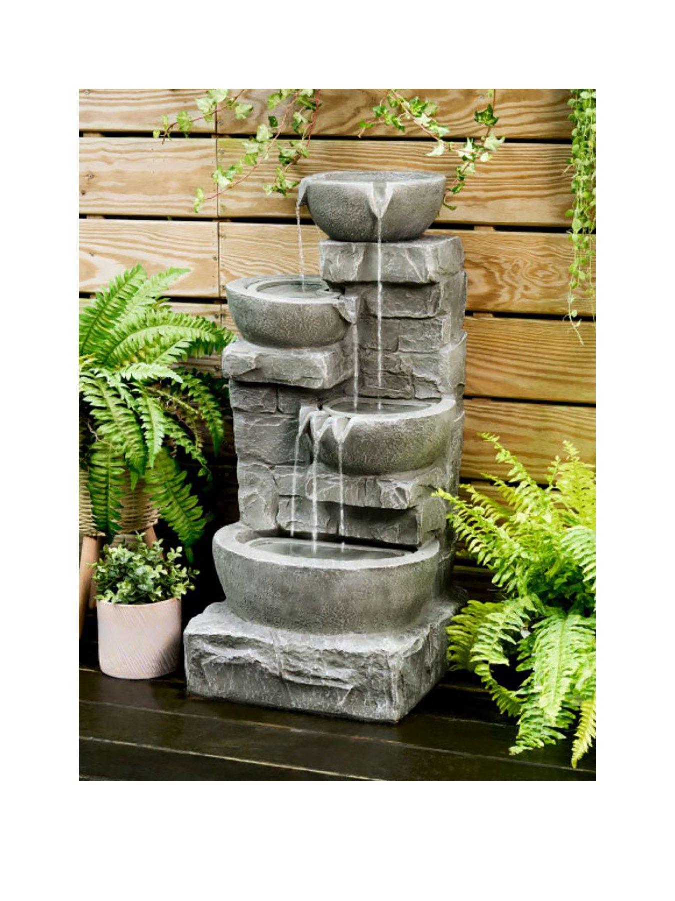  image of teamson-home-cascading-bowls-and-stacked-stone-waterfall-fountain-with-led-lights