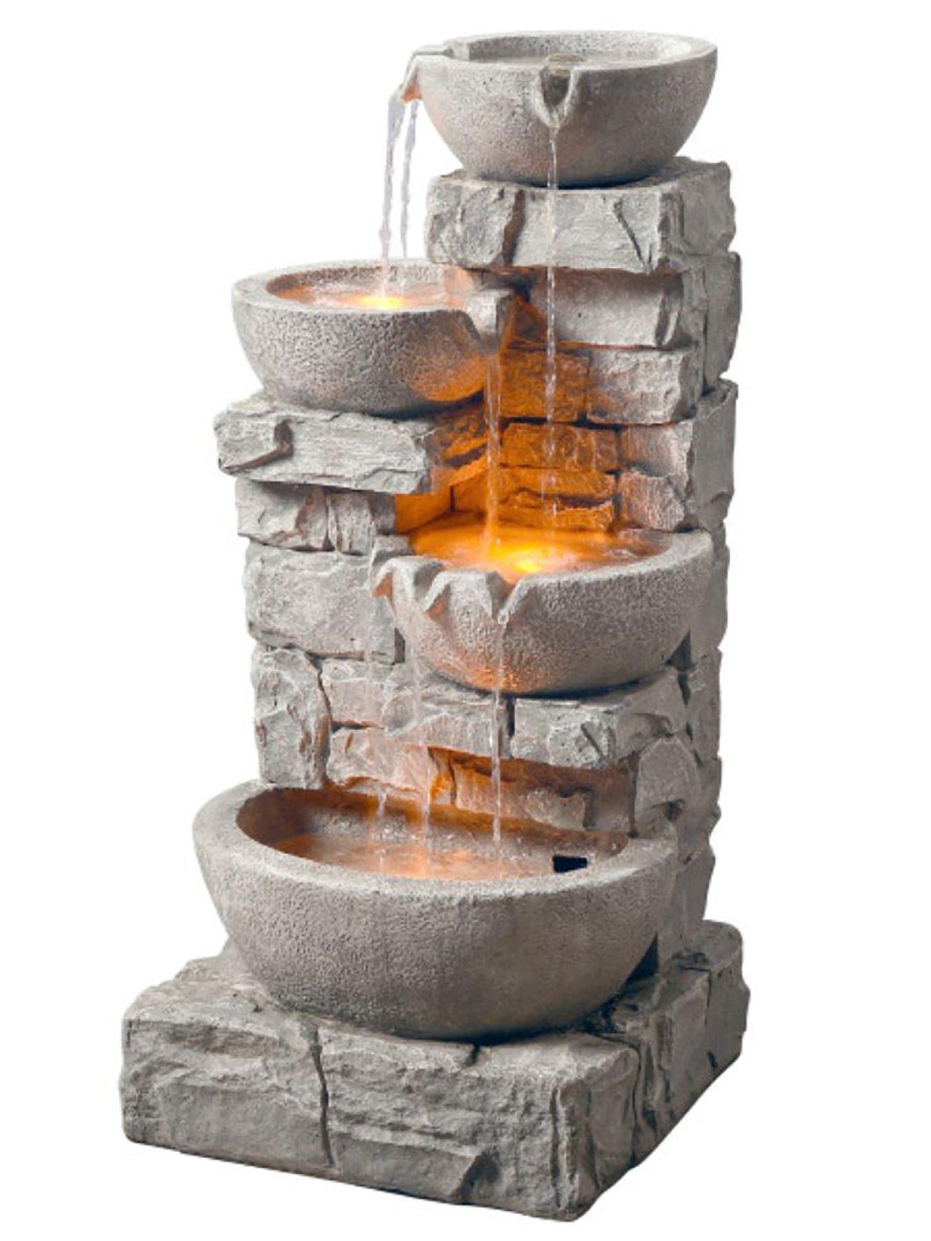  image of teamson-home-cascading-bowls-and-stacked-stone-waterfall-fountain-with-led-lights