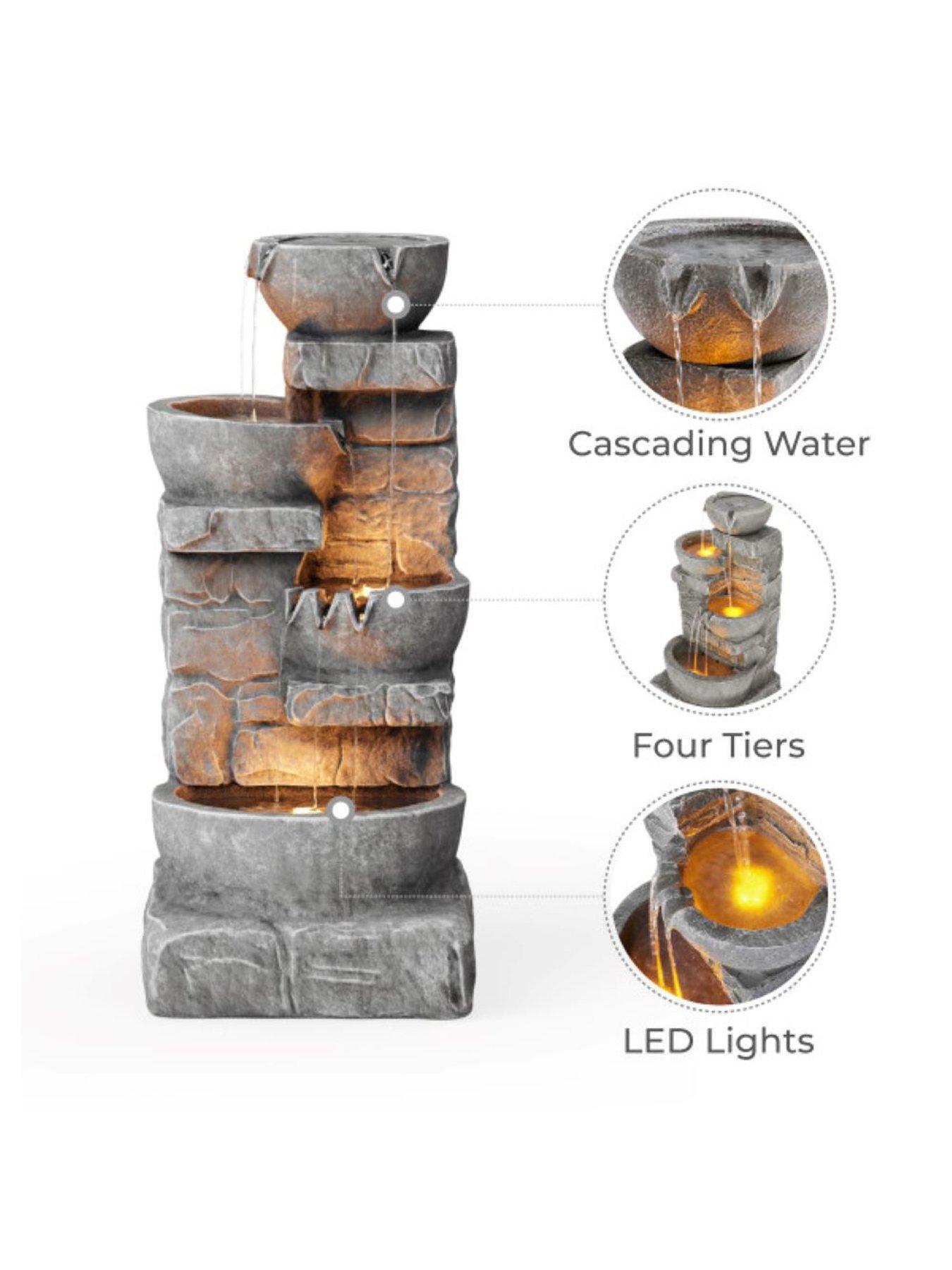  image of teamson-home-cascading-bowls-and-stacked-stone-waterfall-fountain-with-led-lights