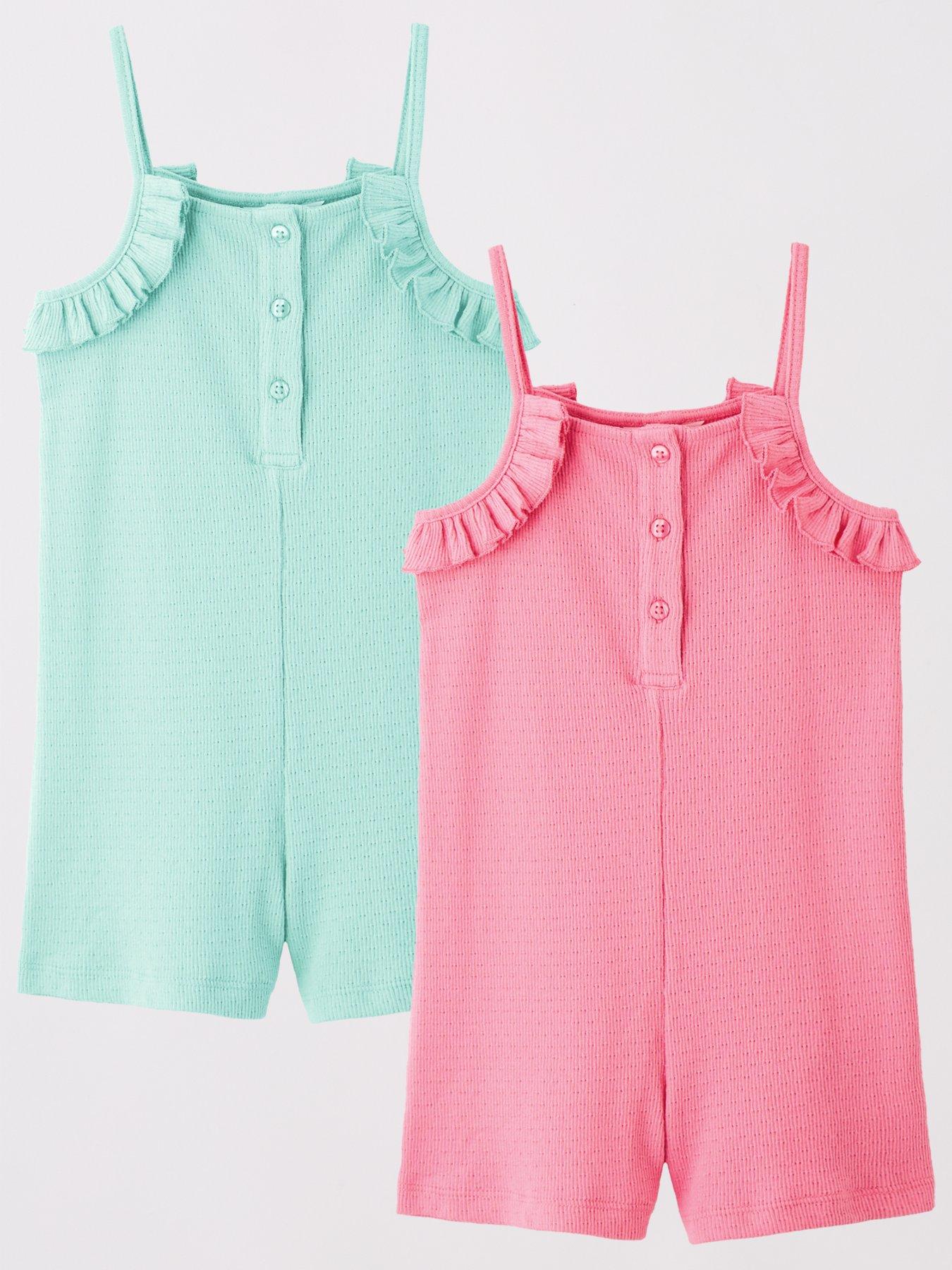 undefined Girls 2 Pack Strappy Jersey Playsuits - Purple