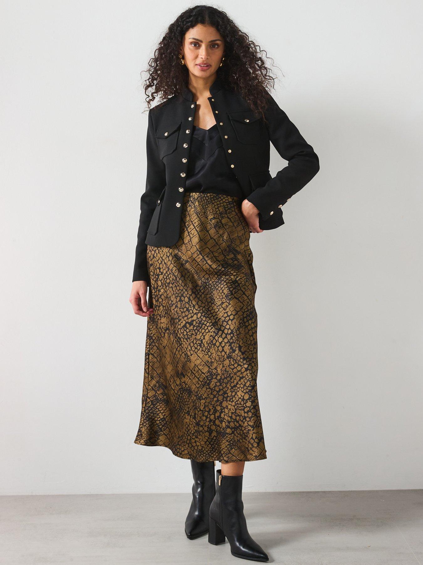  image of mango-croc-print-satin-midi-skirt-brown