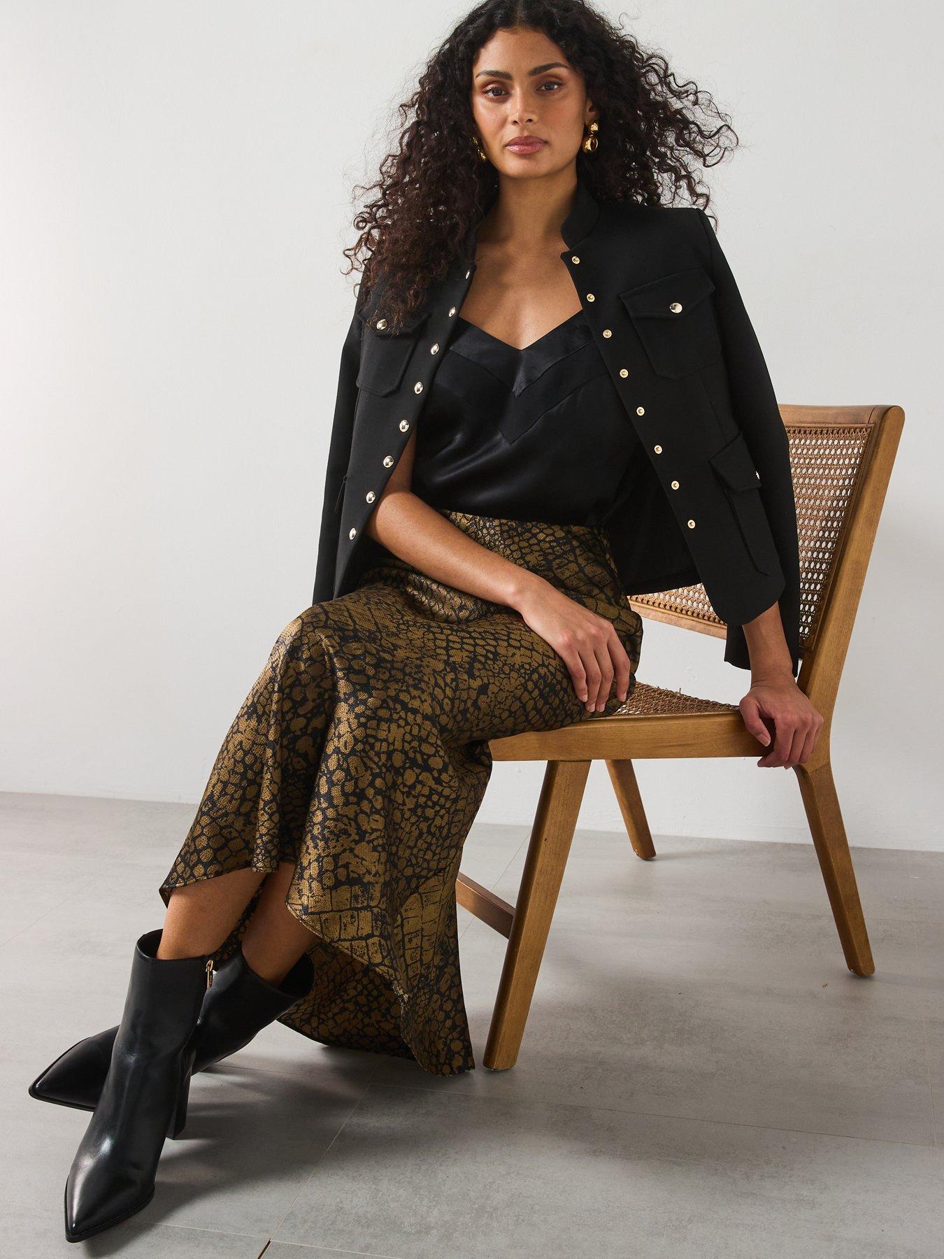  image of mango-croc-print-satin-midi-skirt-brown