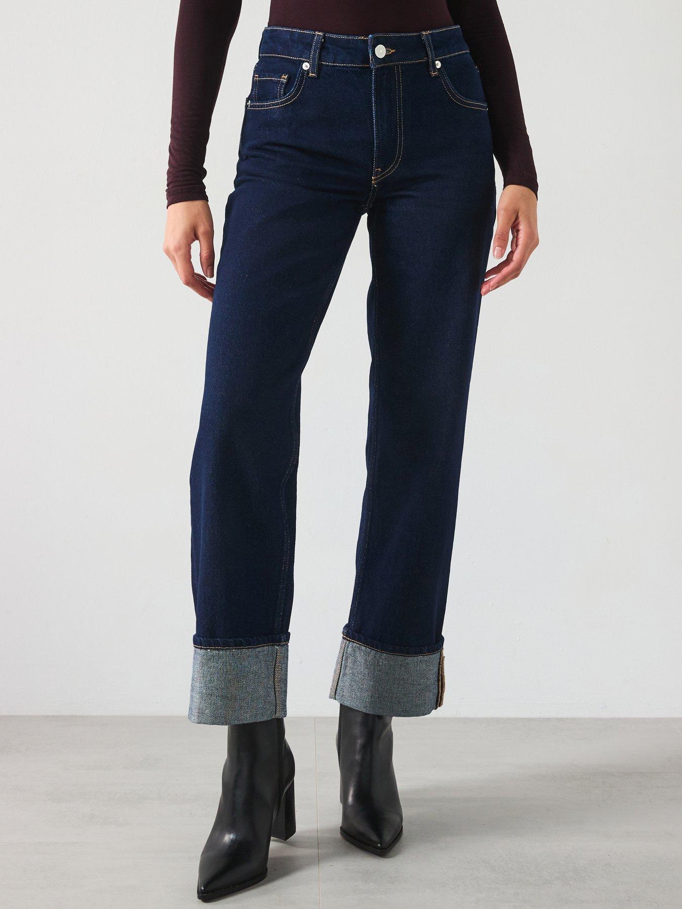 Image 1 of 6 of Mango Turn Up Hem Jean - Dark Blue